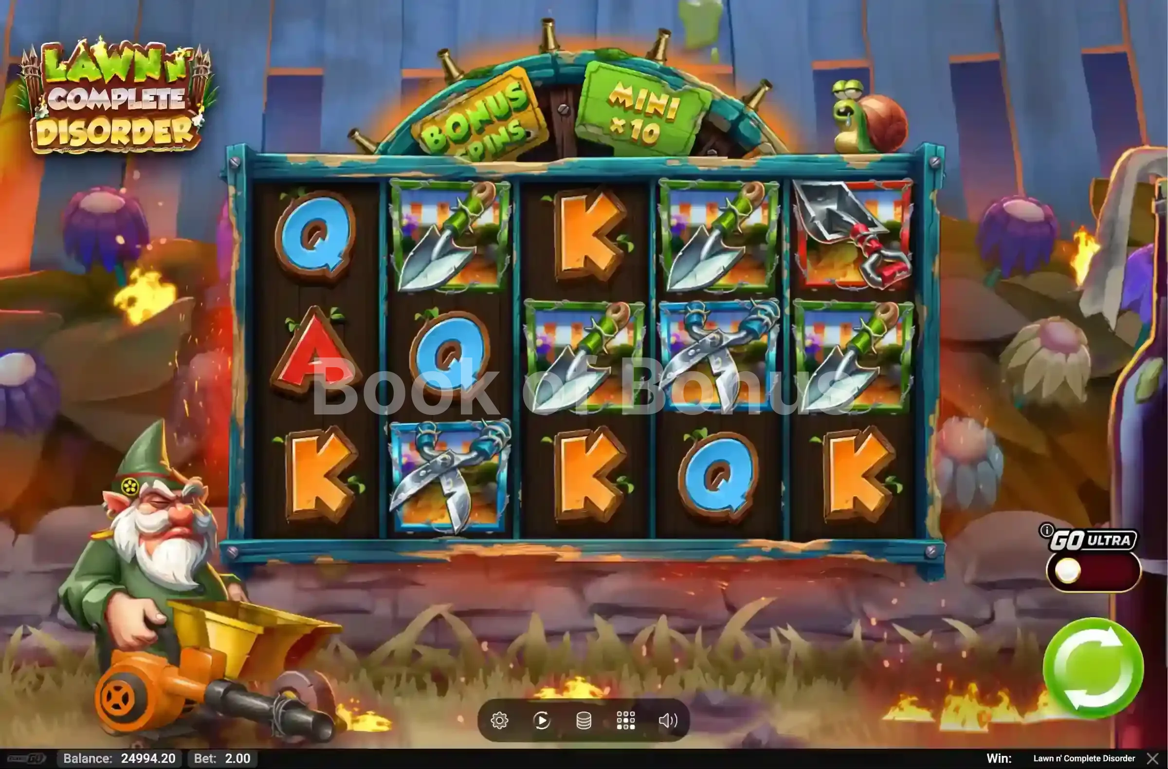 Lawn N’ Complete Disorder par Play'n GO - jeu de base et disposition des rouleaux