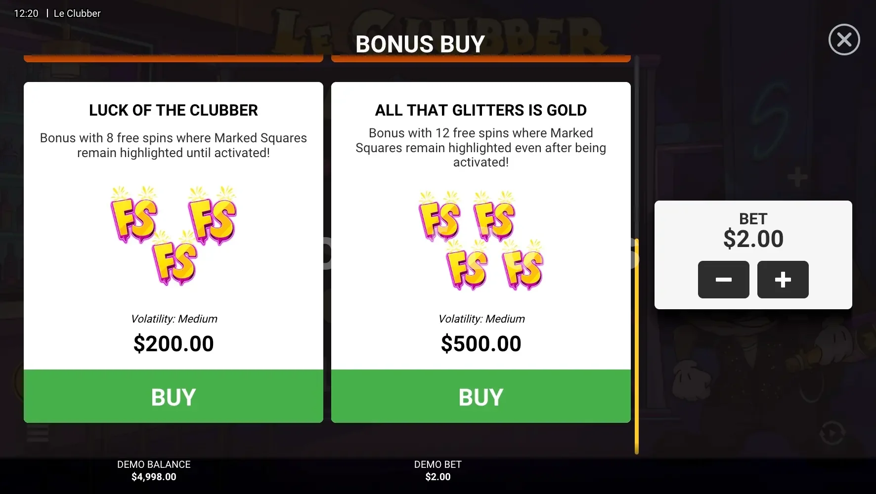 Achat de bonus Le Clubber