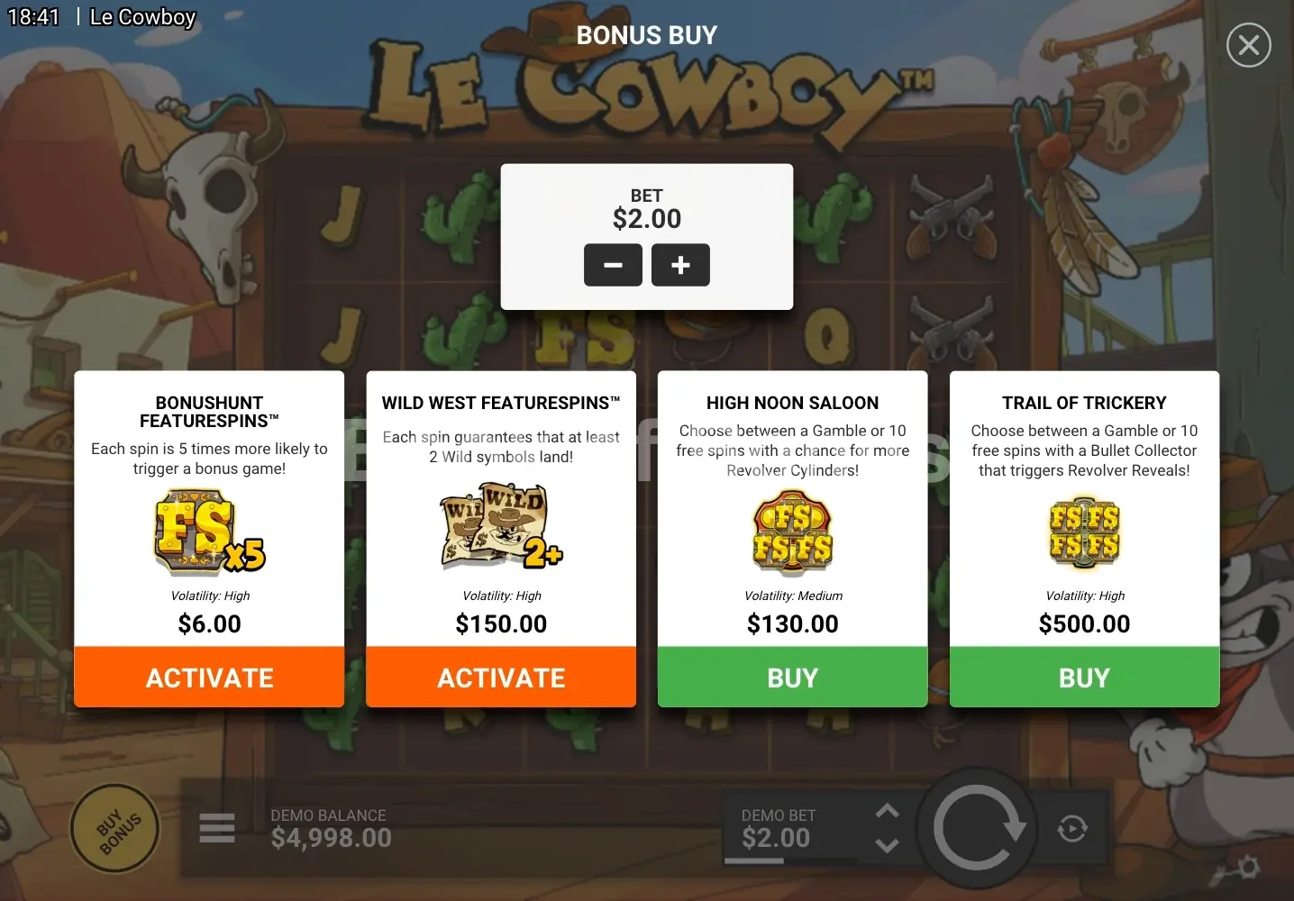 Achat de bonus Le Cowboy