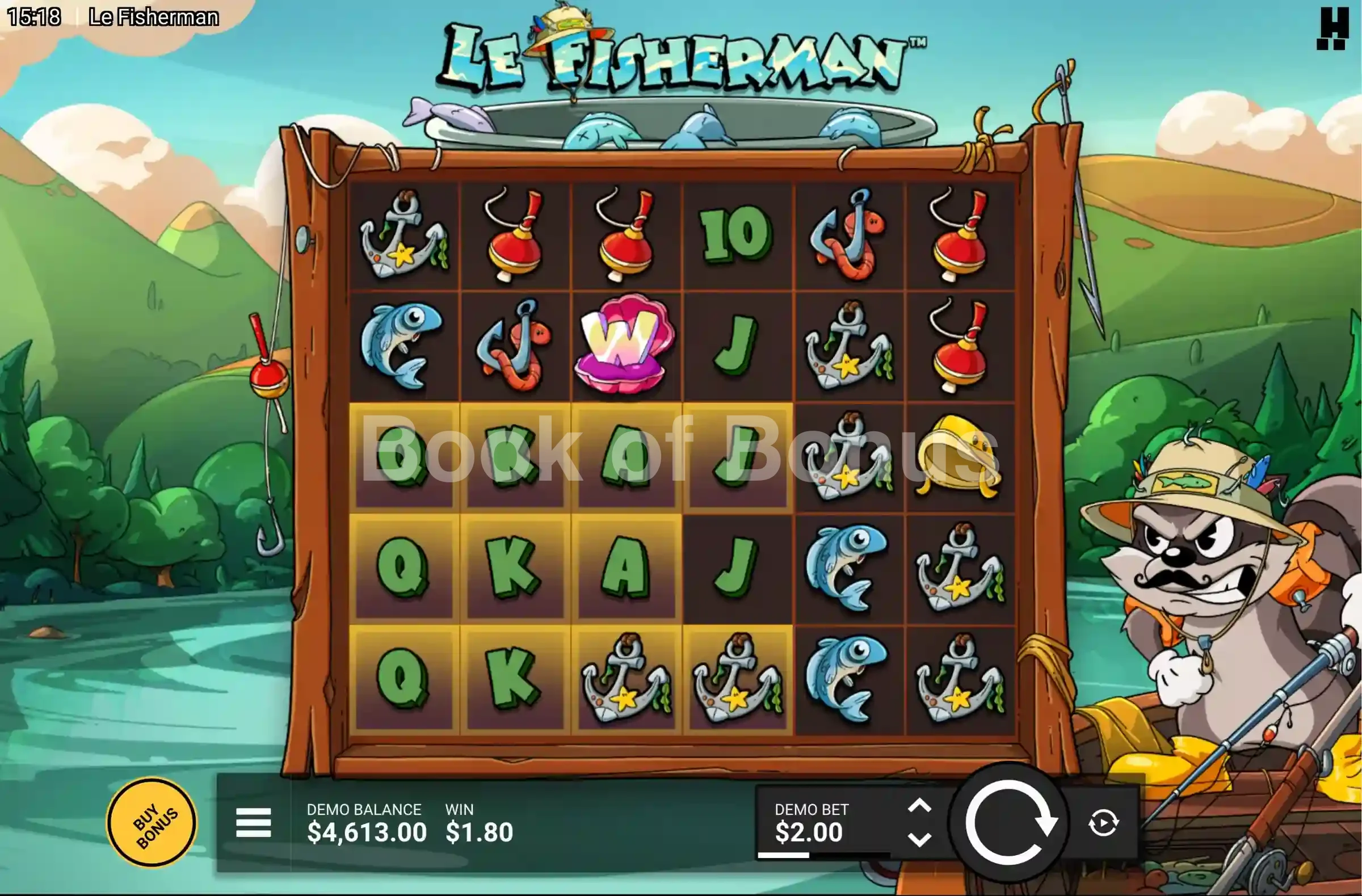 Le Fisherman par Hacksaw Gaming - jeu de base et disposition des rouleaux