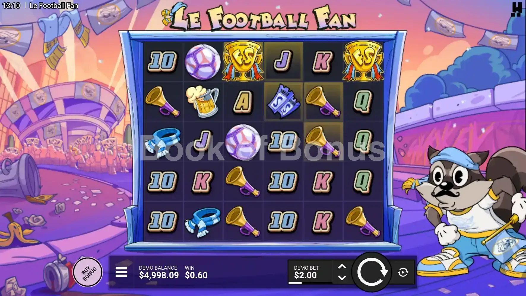 Le Football Fan par Hacksaw Gaming - jeu de base et disposition des rouleaux