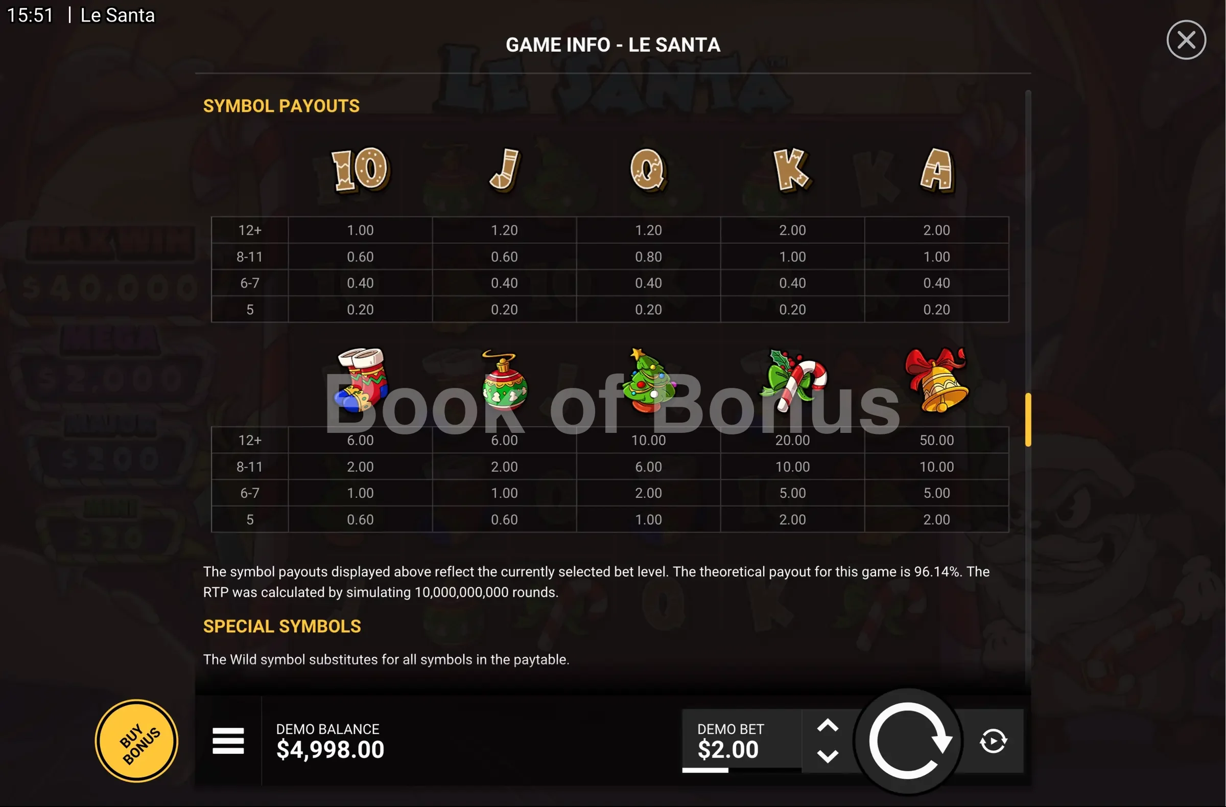 Le Santa par Hacksaw Gaming - table des gains et valeurs des symboles