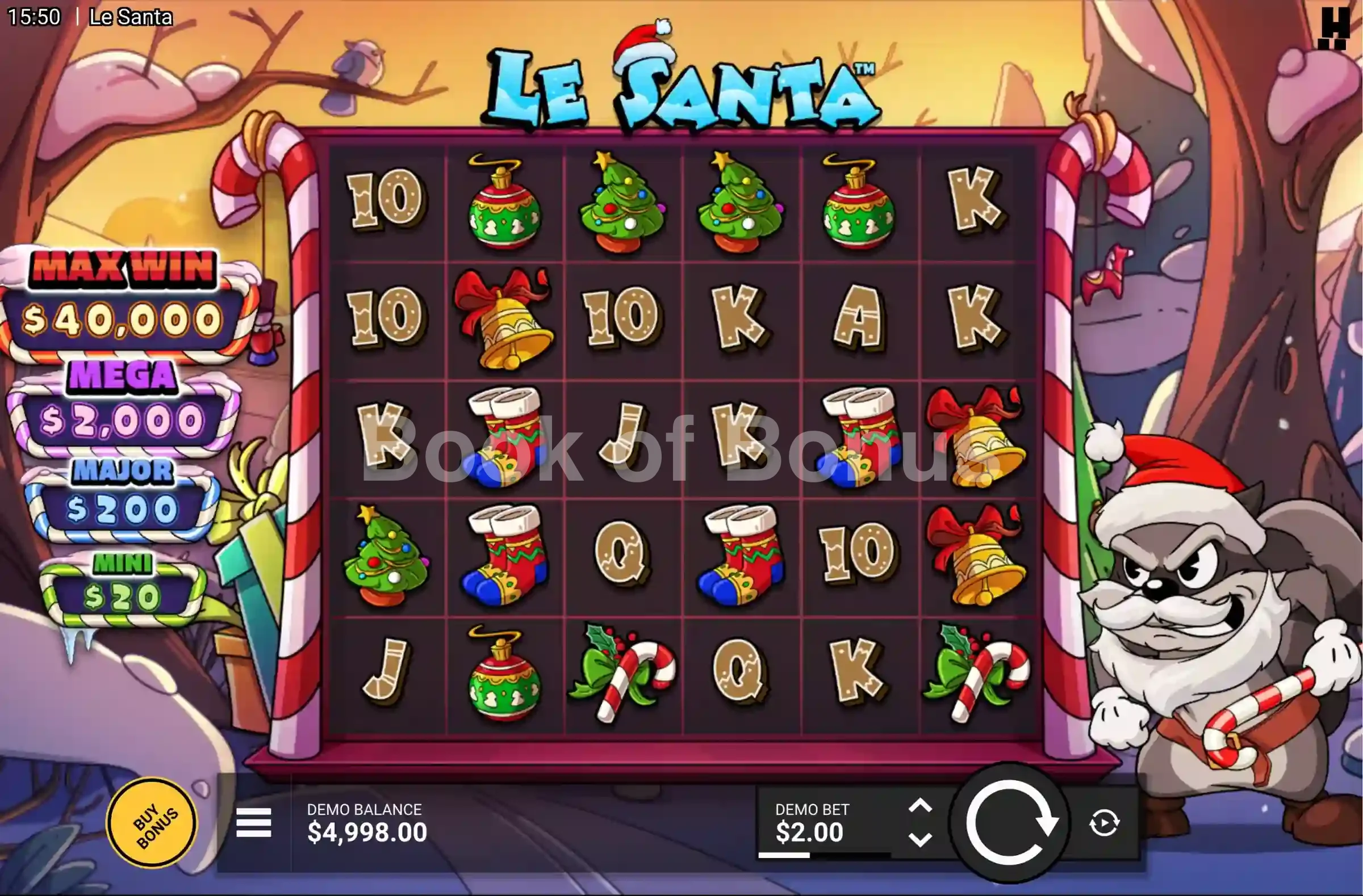 Le Santa par Hacksaw Gaming - jeu de base et disposition des rouleaux