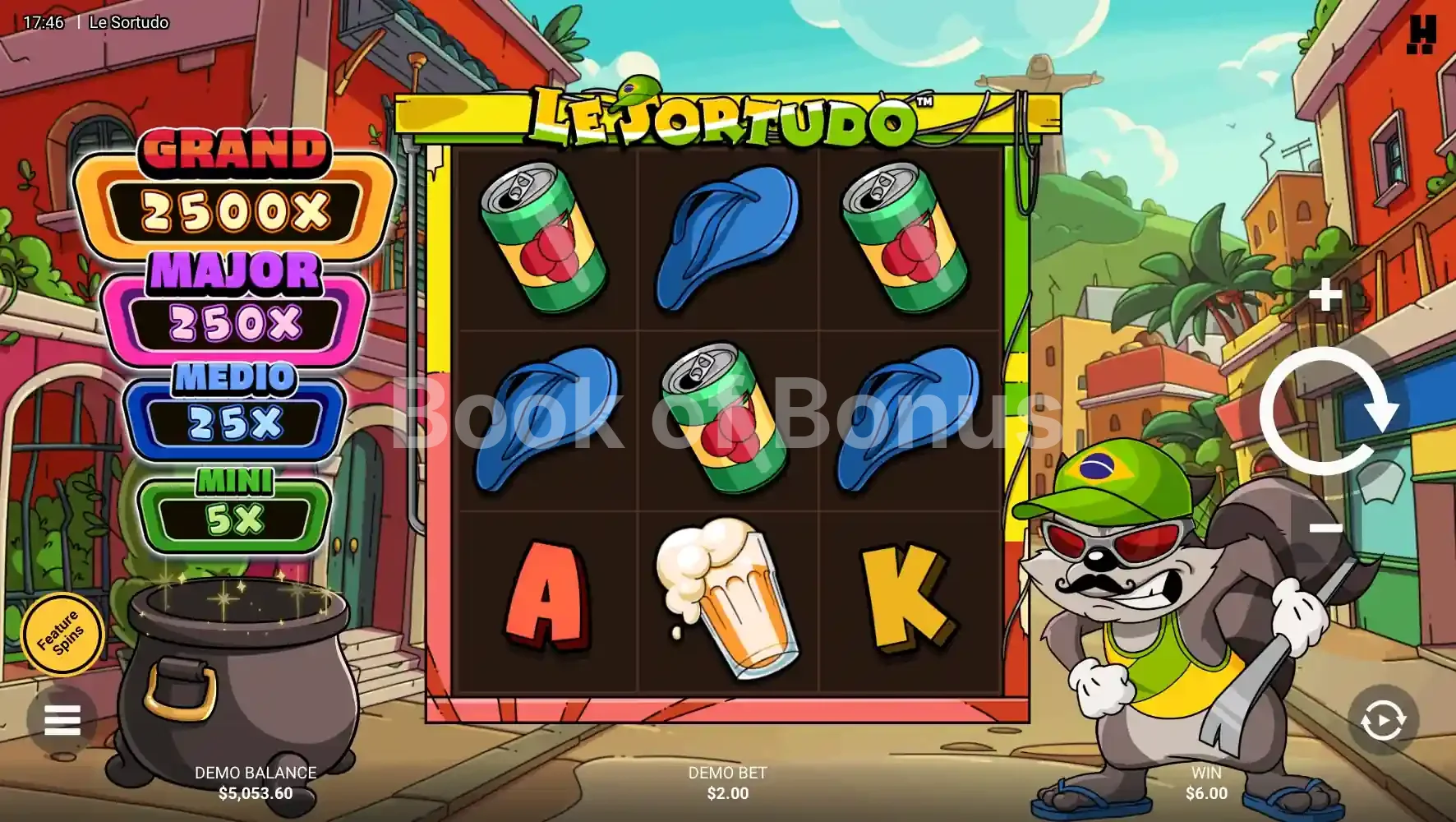 Le Sortudo par Hacksaw Gaming - jeu de base et disposition des rouleaux