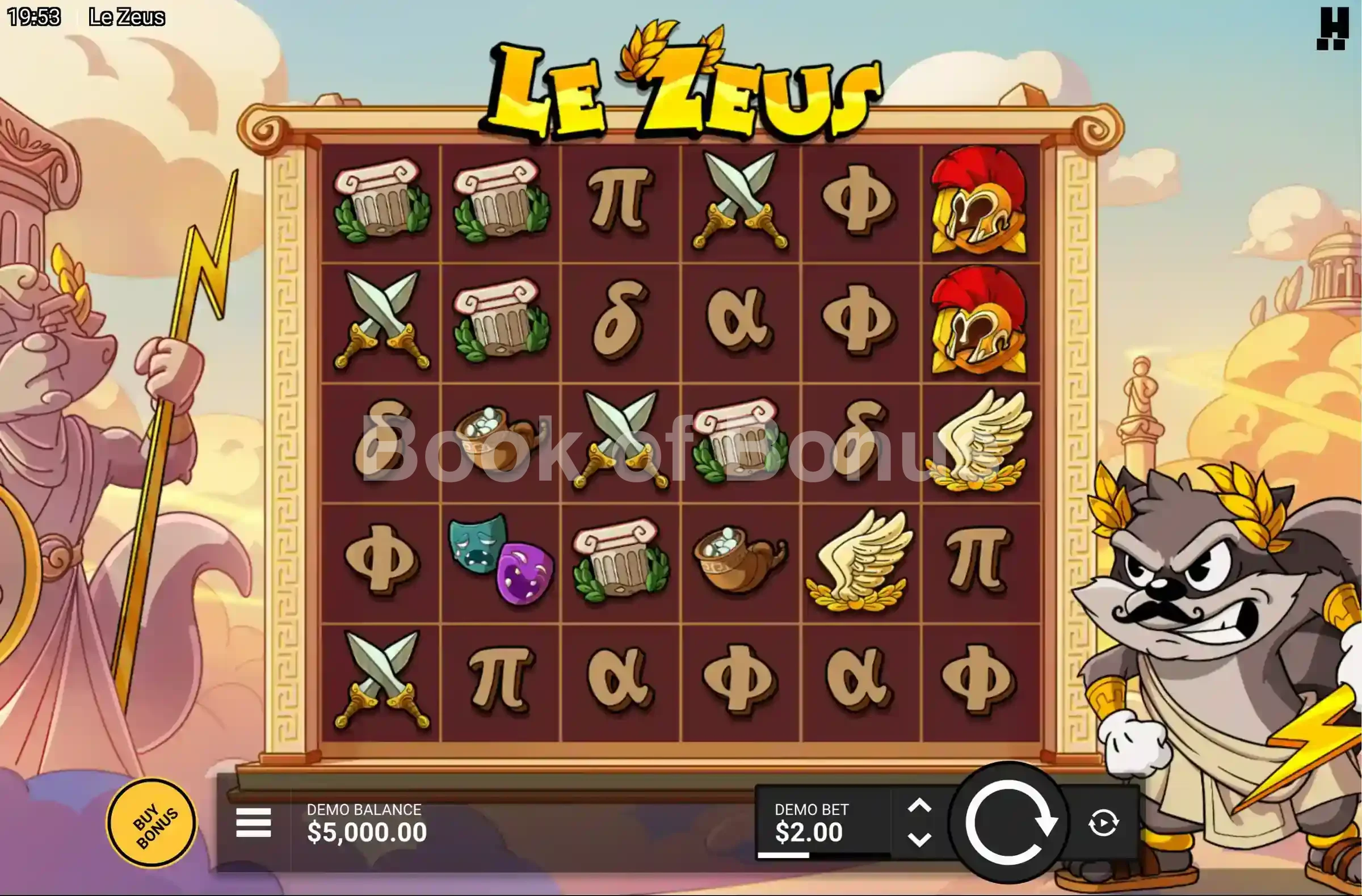 Le Zeus par Hacksaw Gaming - jeu de base et disposition des rouleaux