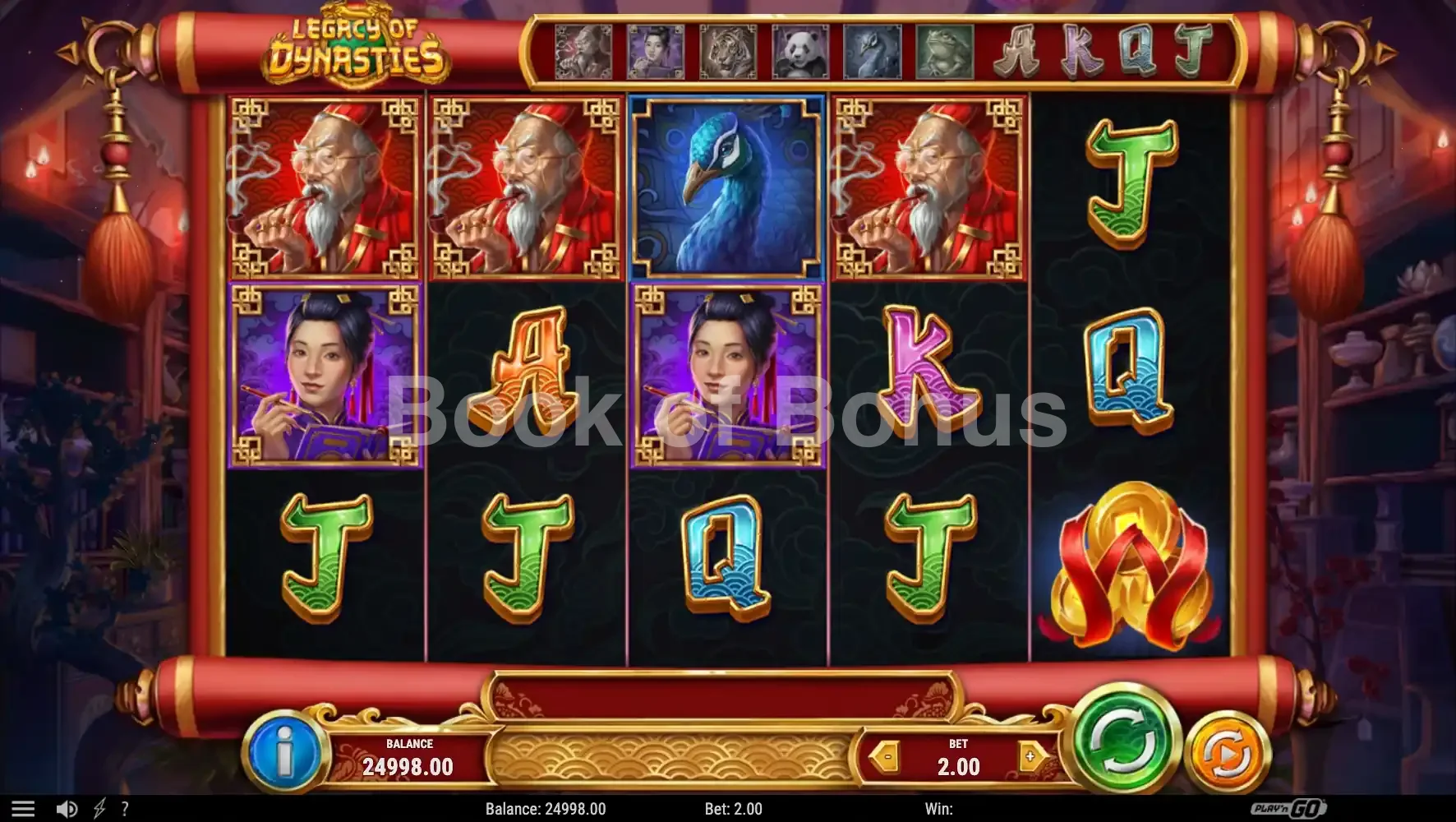 Legacy of Dynasties par Play'n GO - jeu de base et disposition des rouleaux