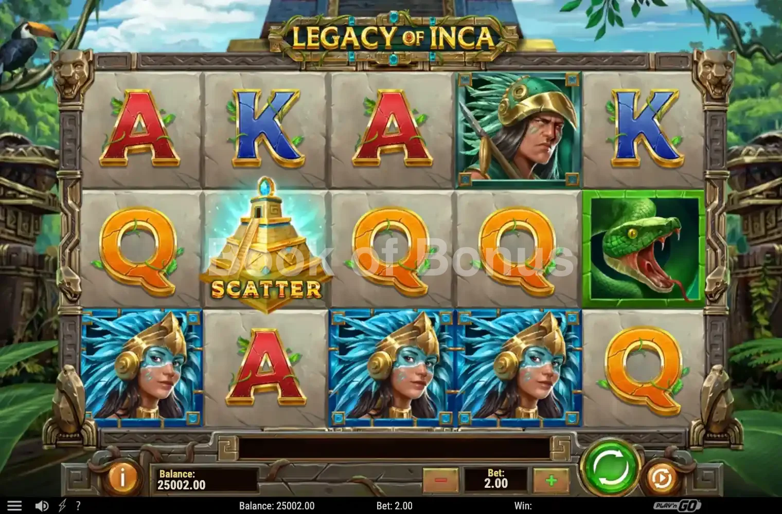 Legacy of Inca par Play'n GO - jeu de base et disposition des rouleaux