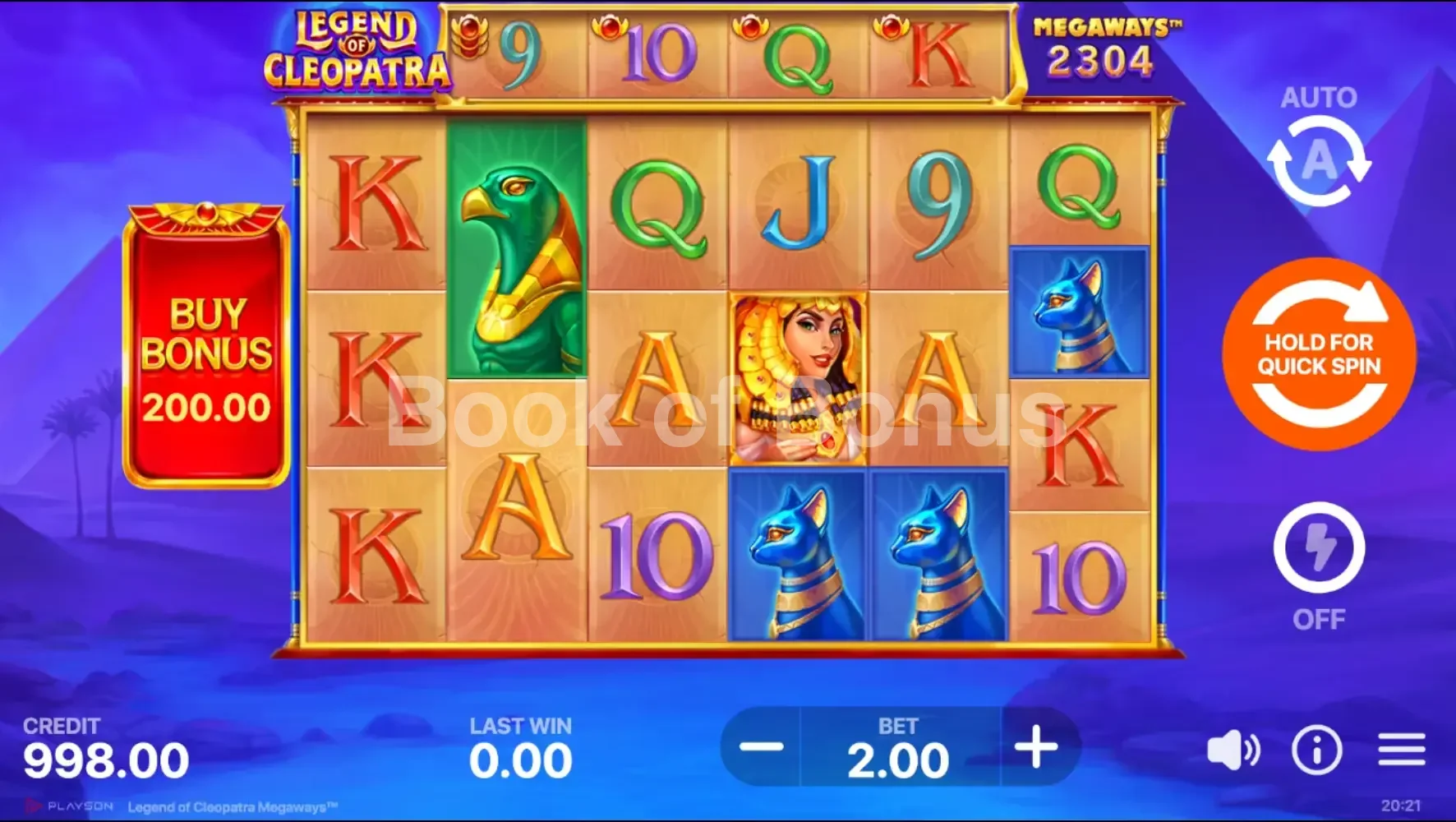 Legend of Cleopatra Megaways par Playson - jeu de base et disposition des rouleaux