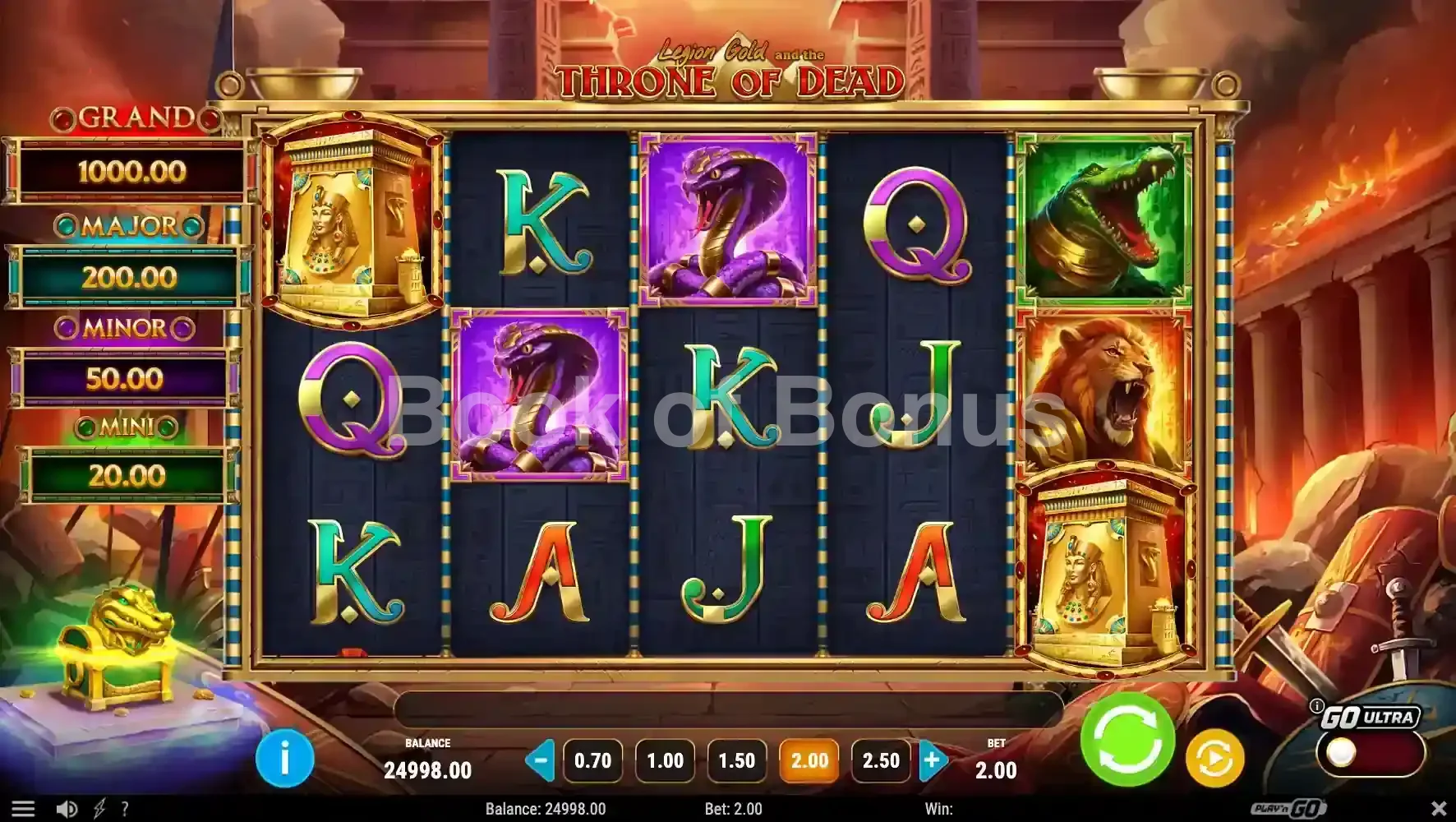 Legion Gold and the Throne of Dead par Play'n GO - jeu de base et disposition des rouleaux