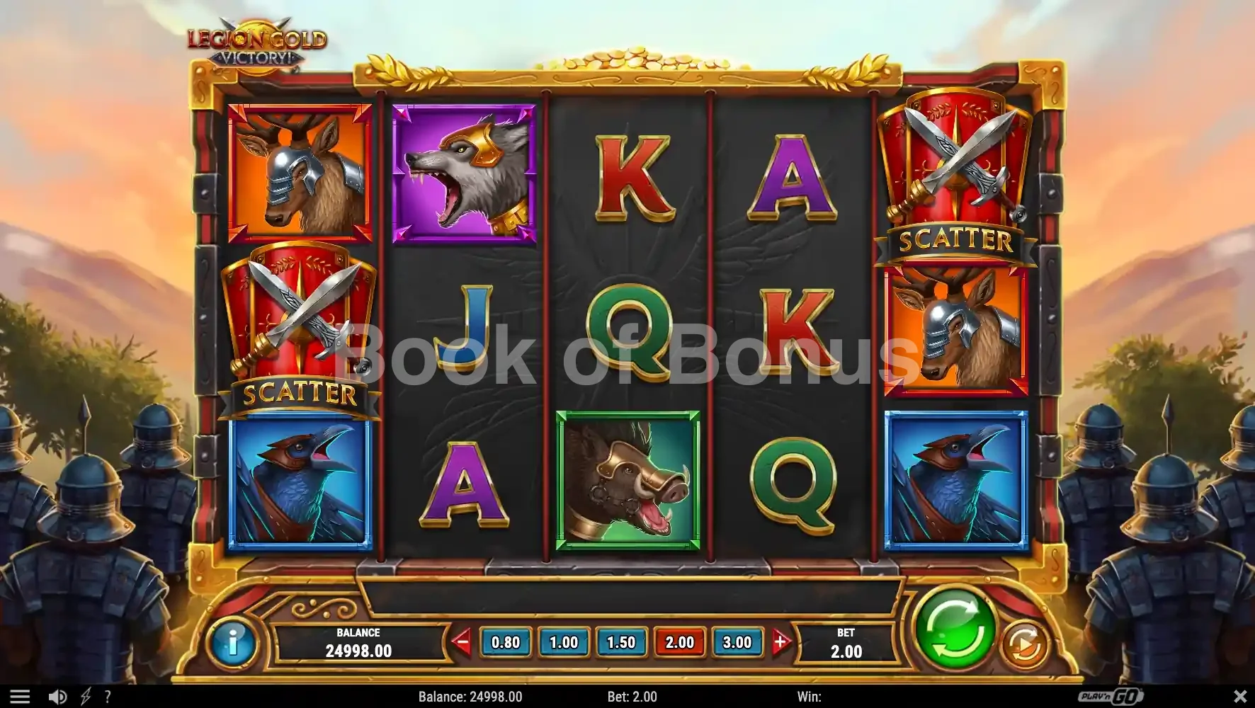 Legion Gold Victory par Play'n GO - jeu de base et disposition des rouleaux