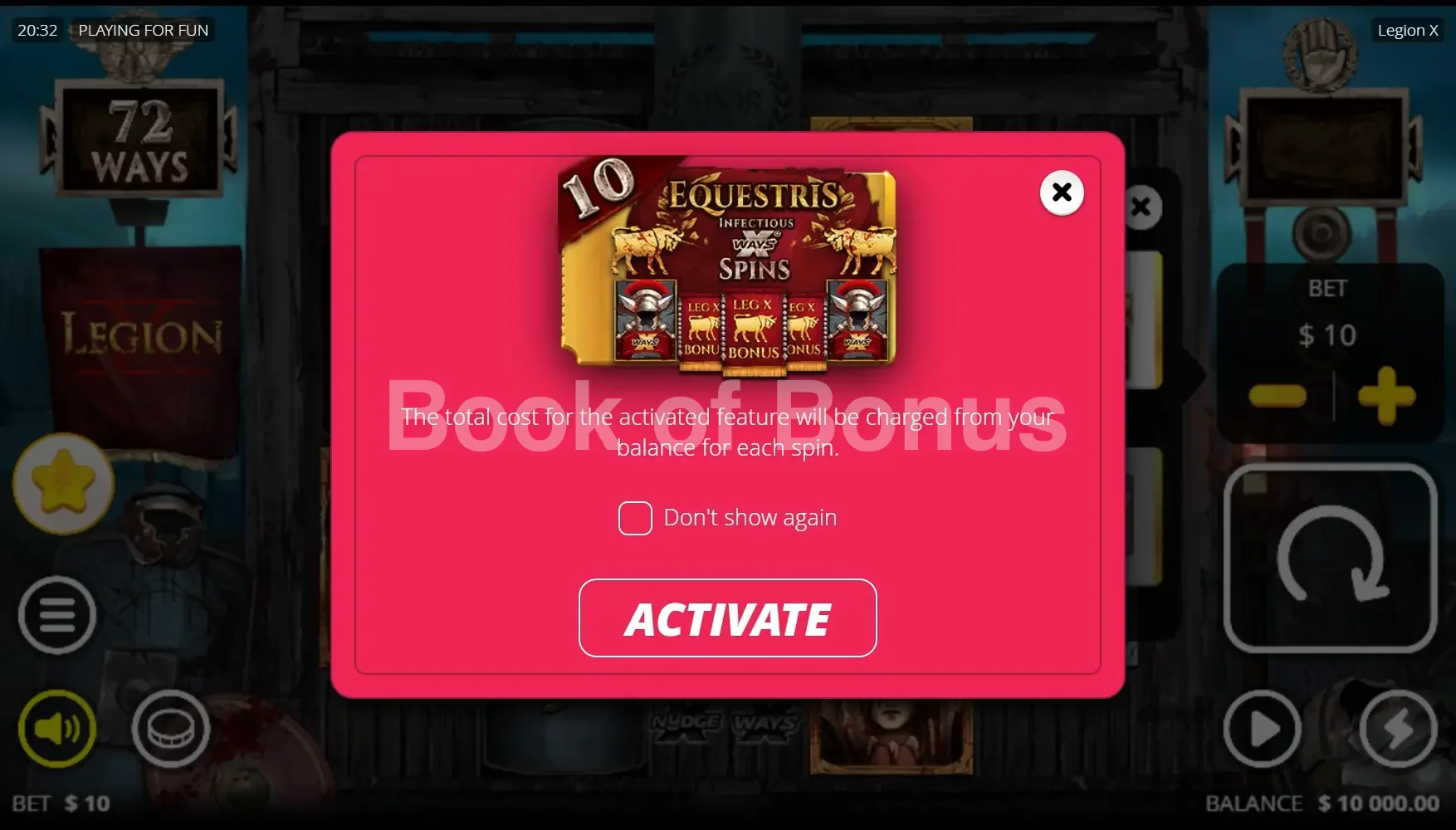 Achat de bonus Legion X interface