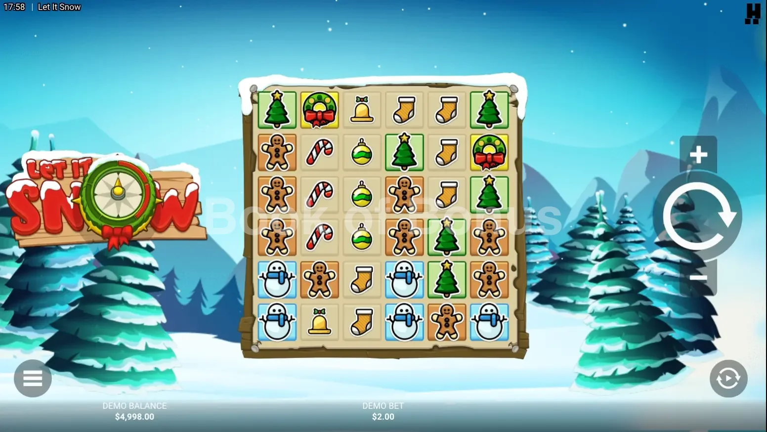 Let It Snow par Hacksaw Gaming - jeu de base et disposition des rouleaux