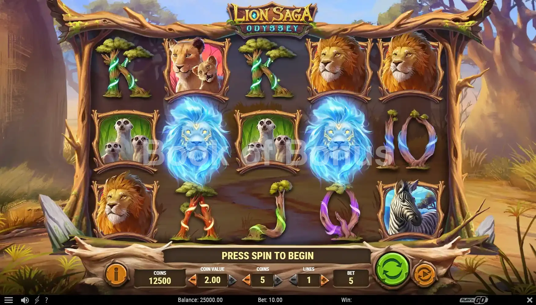 Lion Saga Odyssey par Play'n GO - jeu de base et disposition des rouleaux