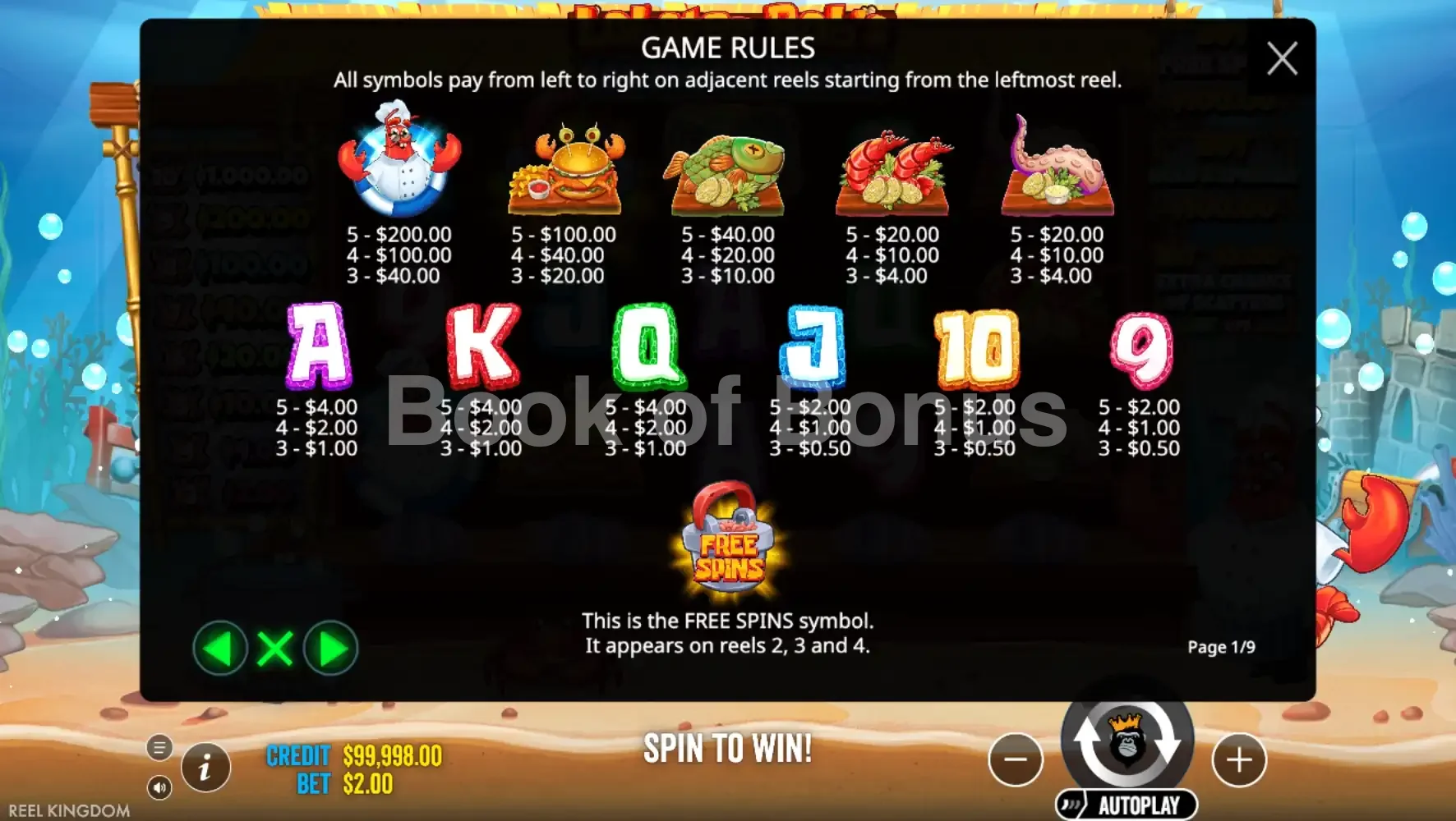 Lobster Bob's Sea Food and Win It par Pragmatic Play - table des gains et valeurs des symboles