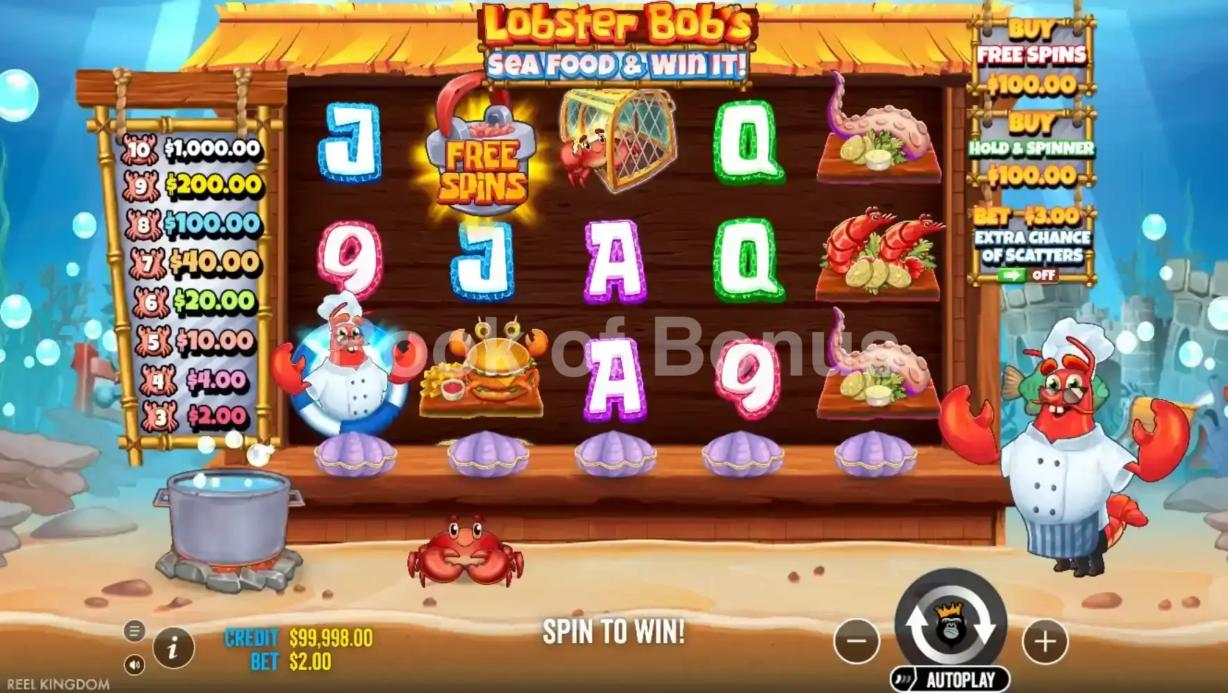 Lobster Bob's Sea Food and Win It par Pragmatic Play - jeu de base et disposition des rouleaux