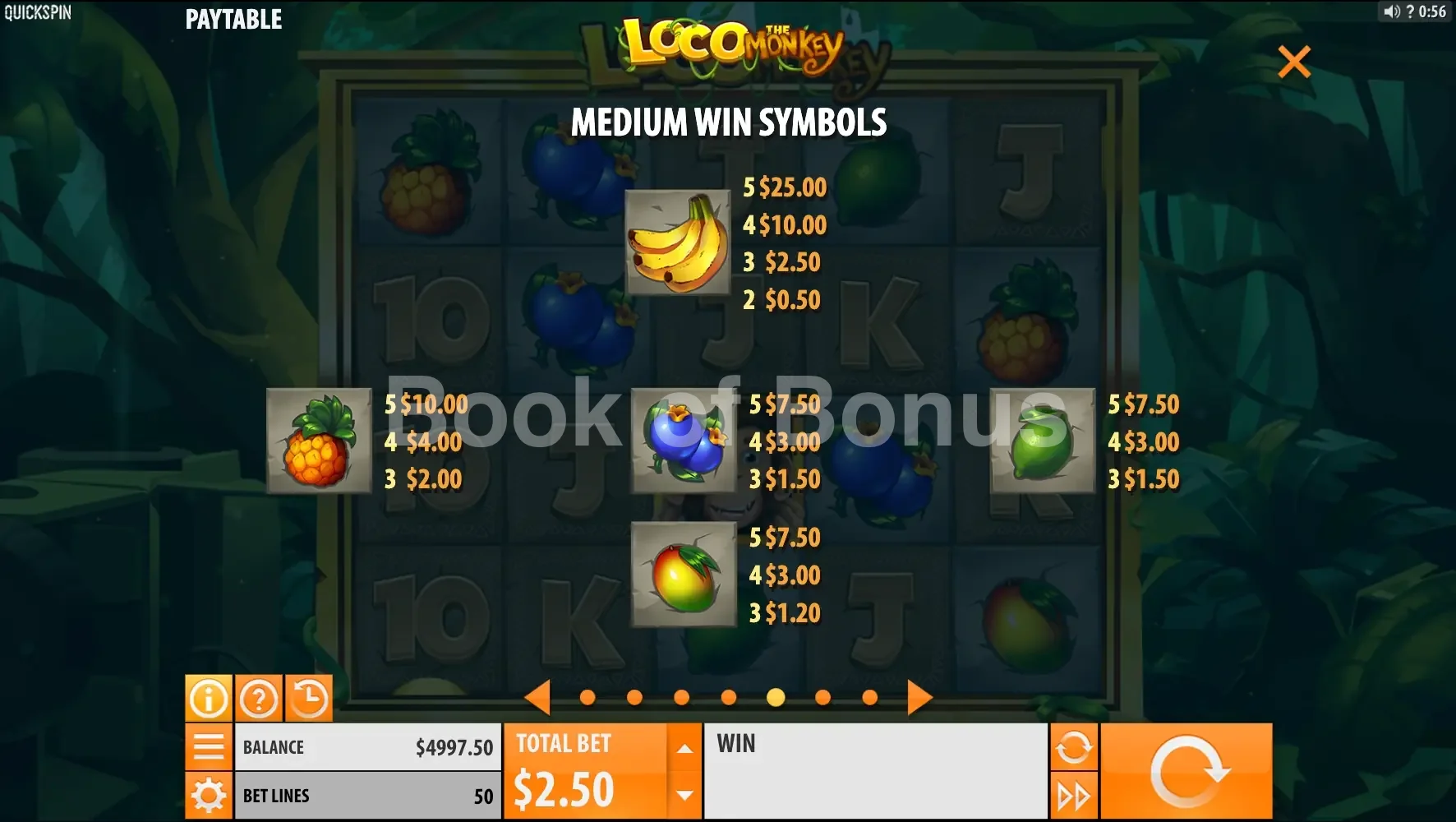 Loco The Monkey par Quickspin - table des gains et valeurs des symboles