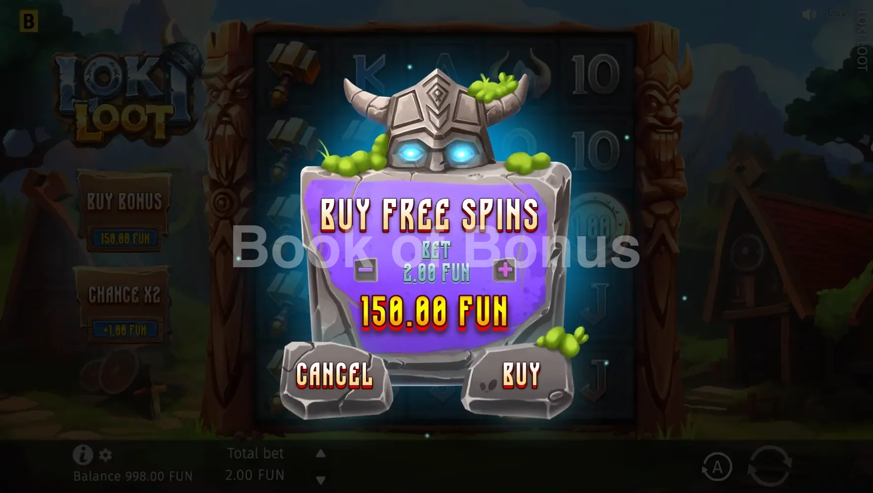 Loki Loot par BGaming - menu d'achat de bonus et options