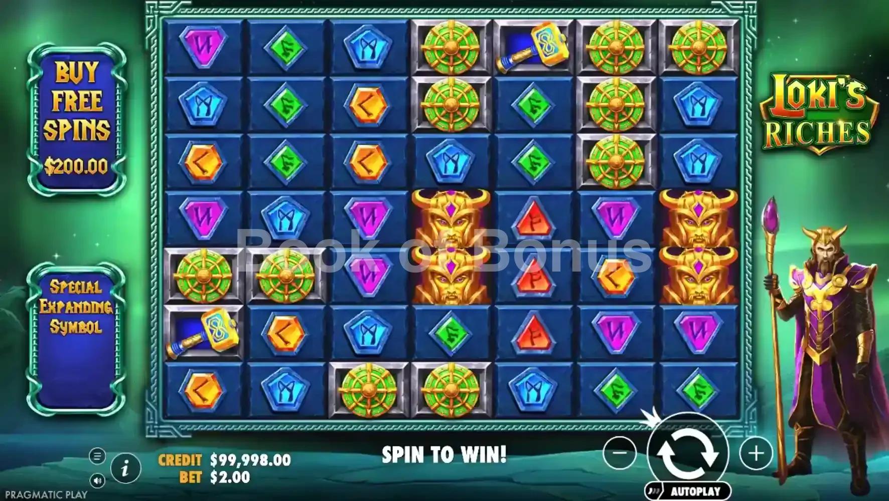Loki's Riches par Pragmatic Play - jeu de base et disposition des rouleaux