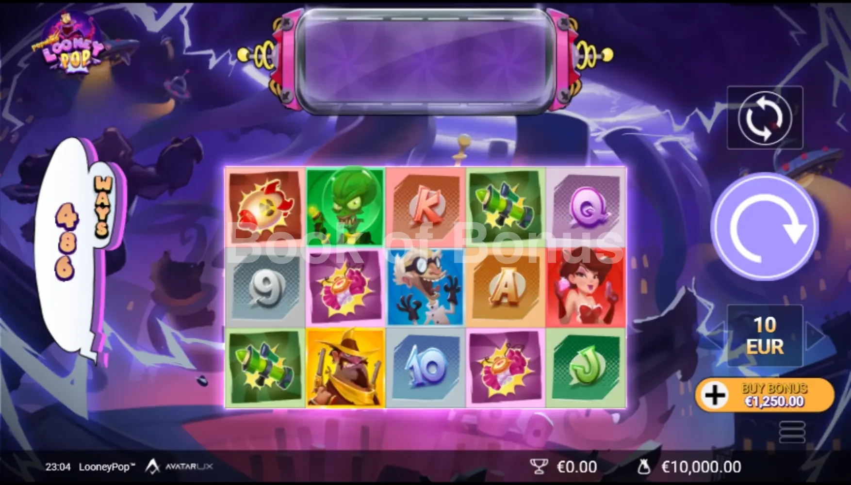 LooneyPop par Avatar UX - jeu de base et disposition des rouleaux