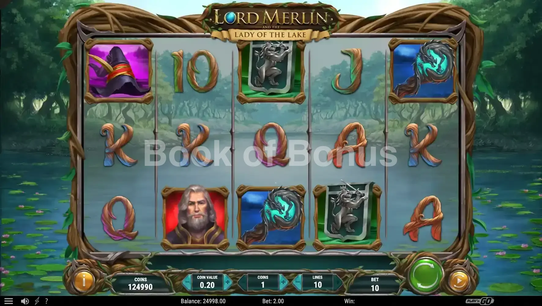 Lord Merlin and the Lady of the Lake par Play'n GO - jeu de base et disposition des rouleaux