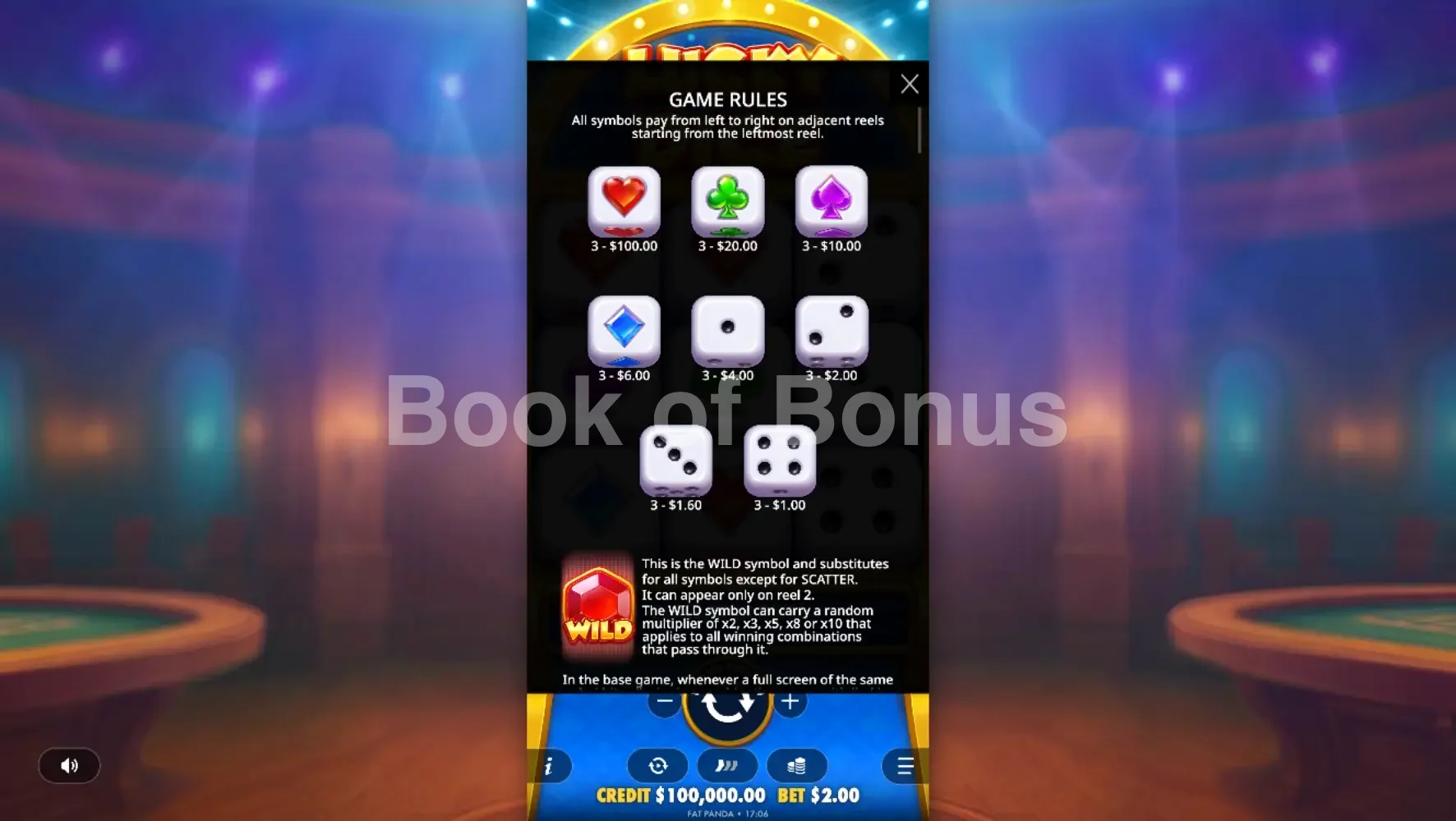 Lucky Dice par Pragmatic Play - table des gains et valeurs des symboles