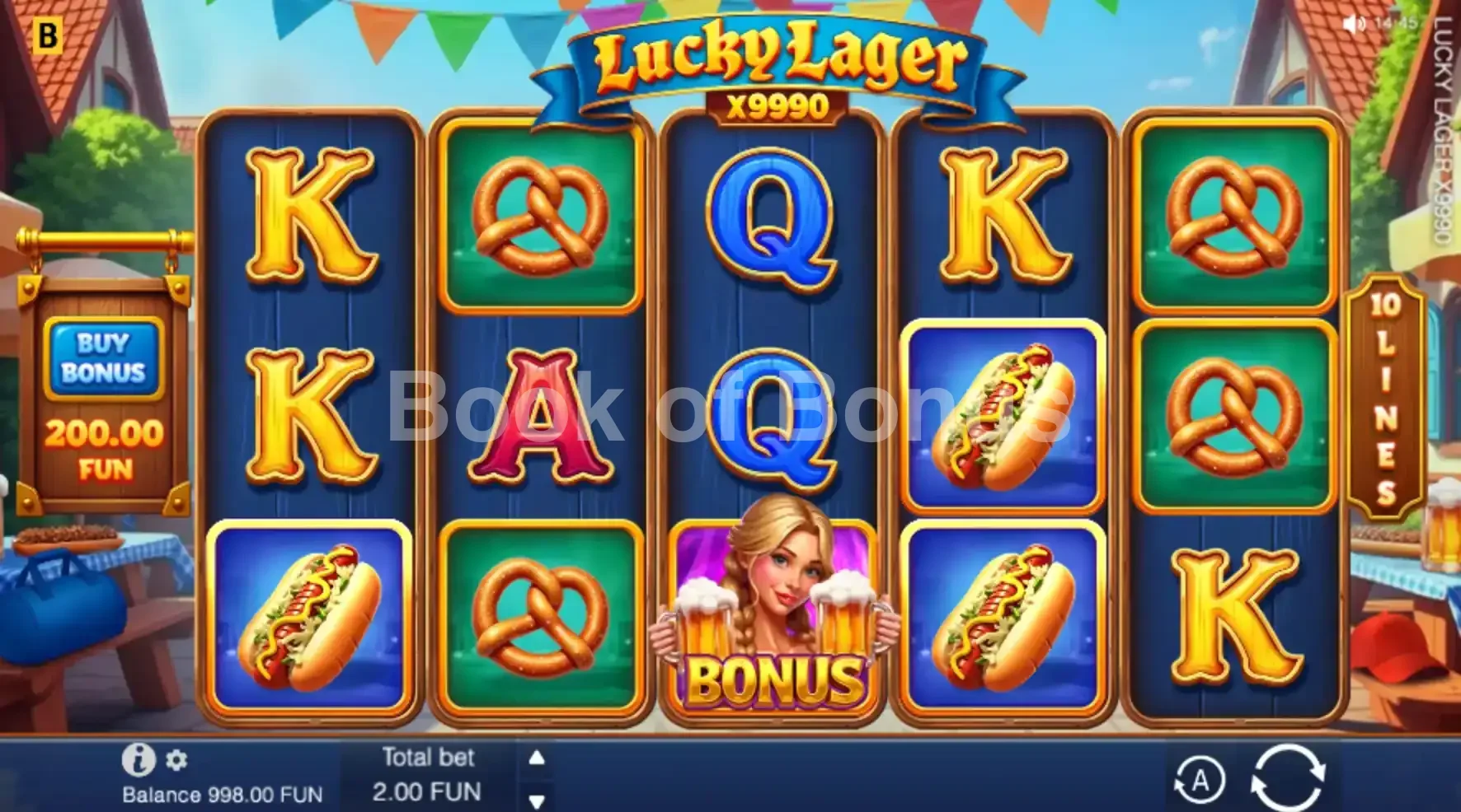 Lucky Lager X9990 par BGaming - jeu de base et disposition des rouleaux