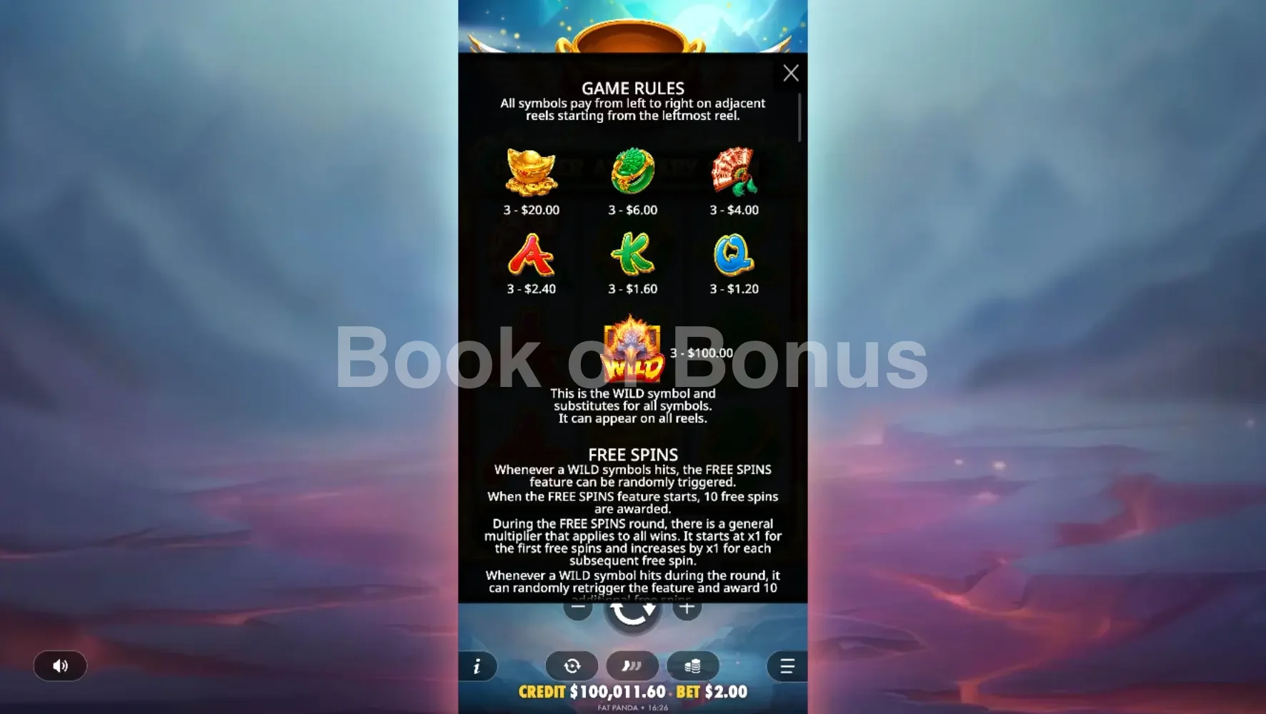 Lucky Phoenix par Pragmatic Play - table des gains et valeurs des symboles