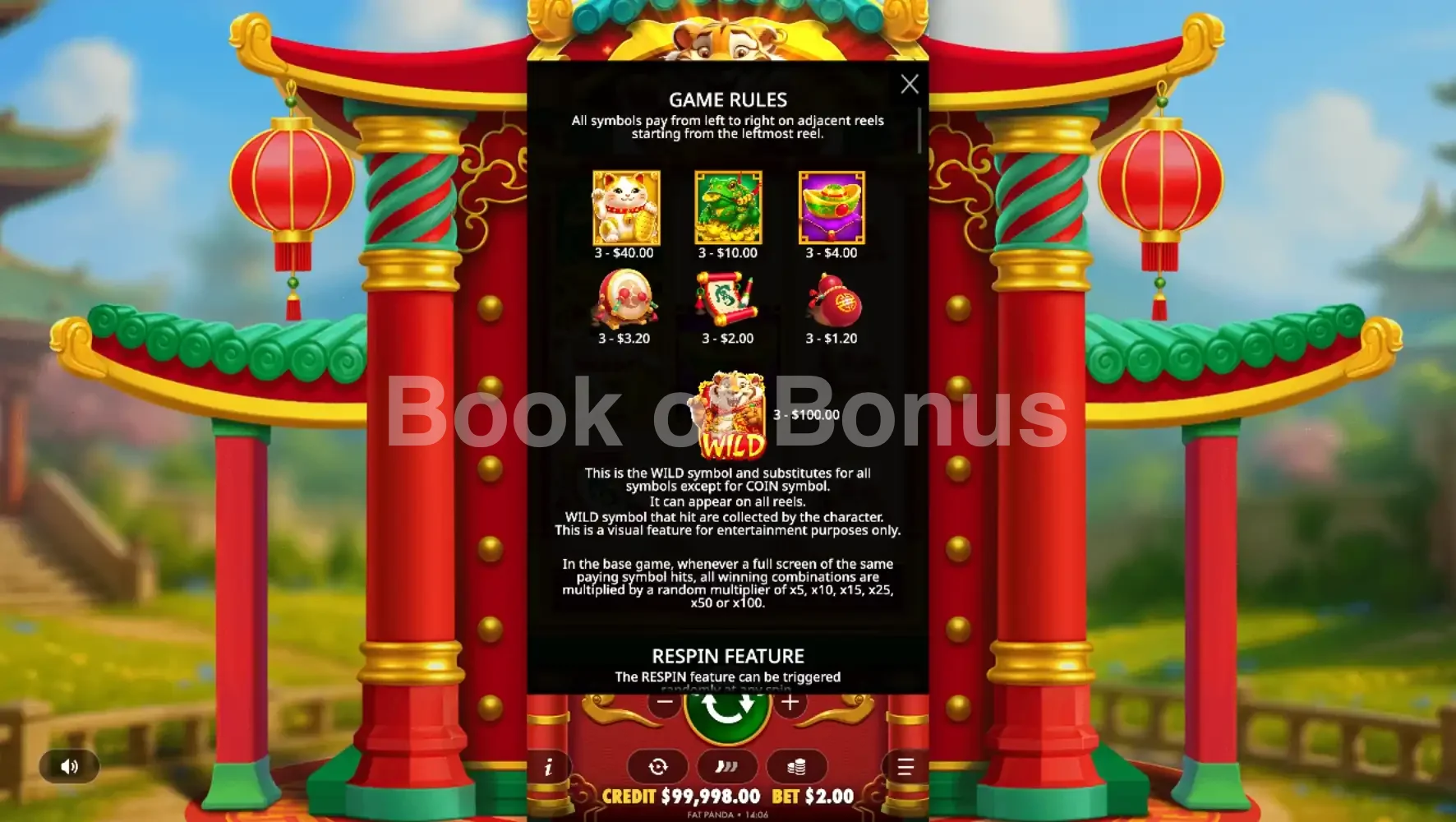 Tableau de paiement Lucky Tiger Gold