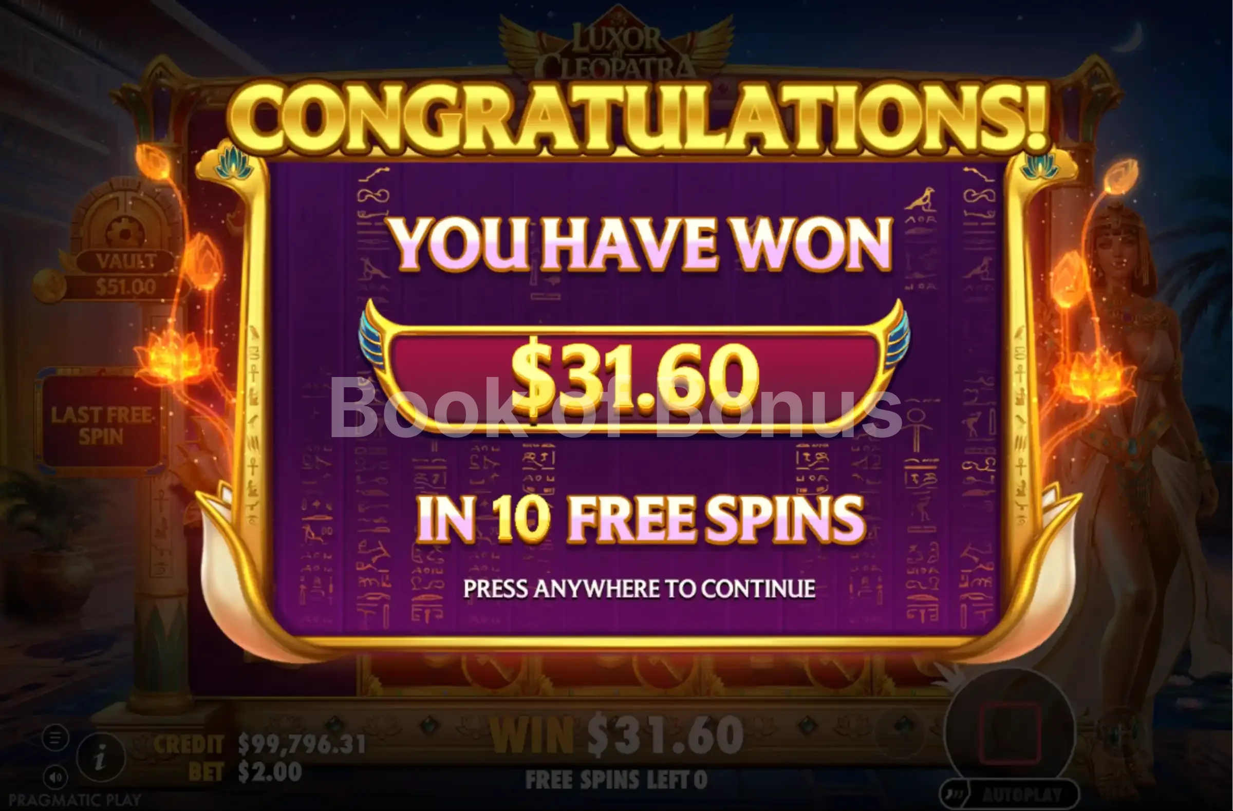 Big win Luxor of Cleopatra