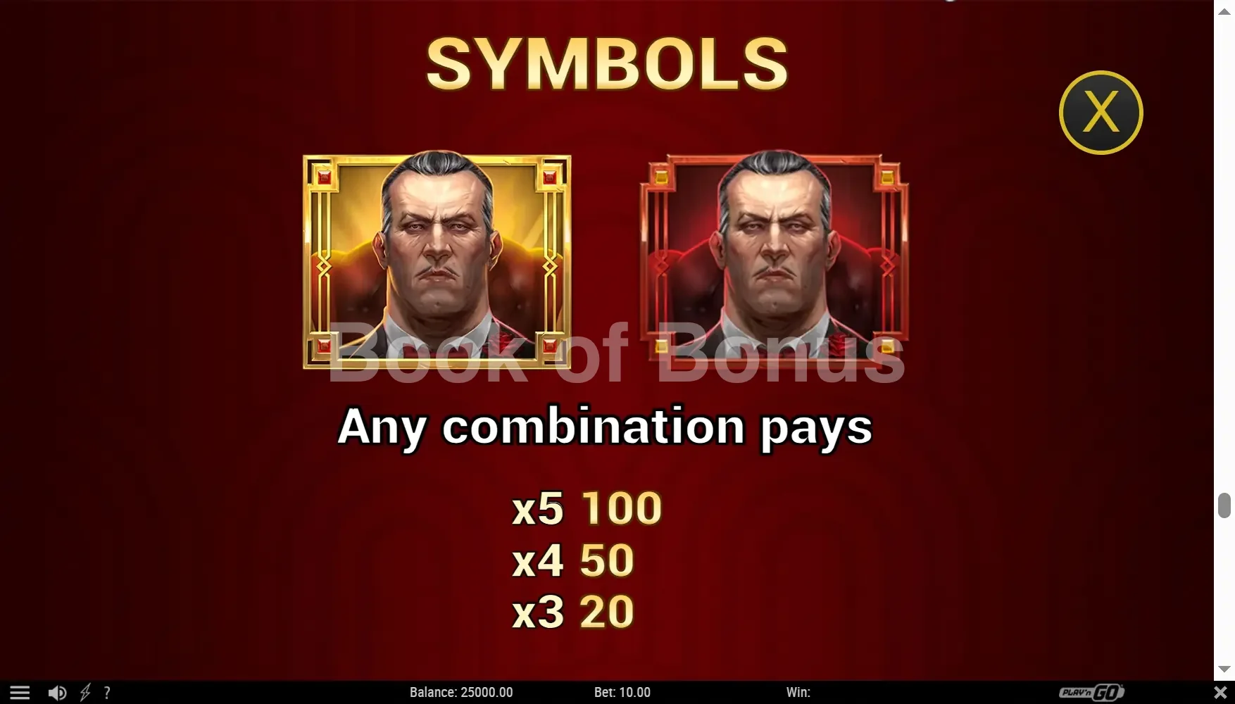 Mafia Gold par Play'n GO - table des gains et valeurs des symboles