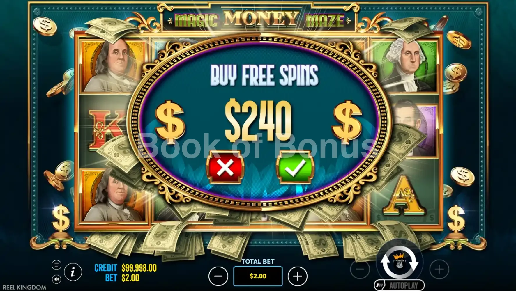 Magic Money Maze par Reel Kingdom - menu d'achat de bonus et options