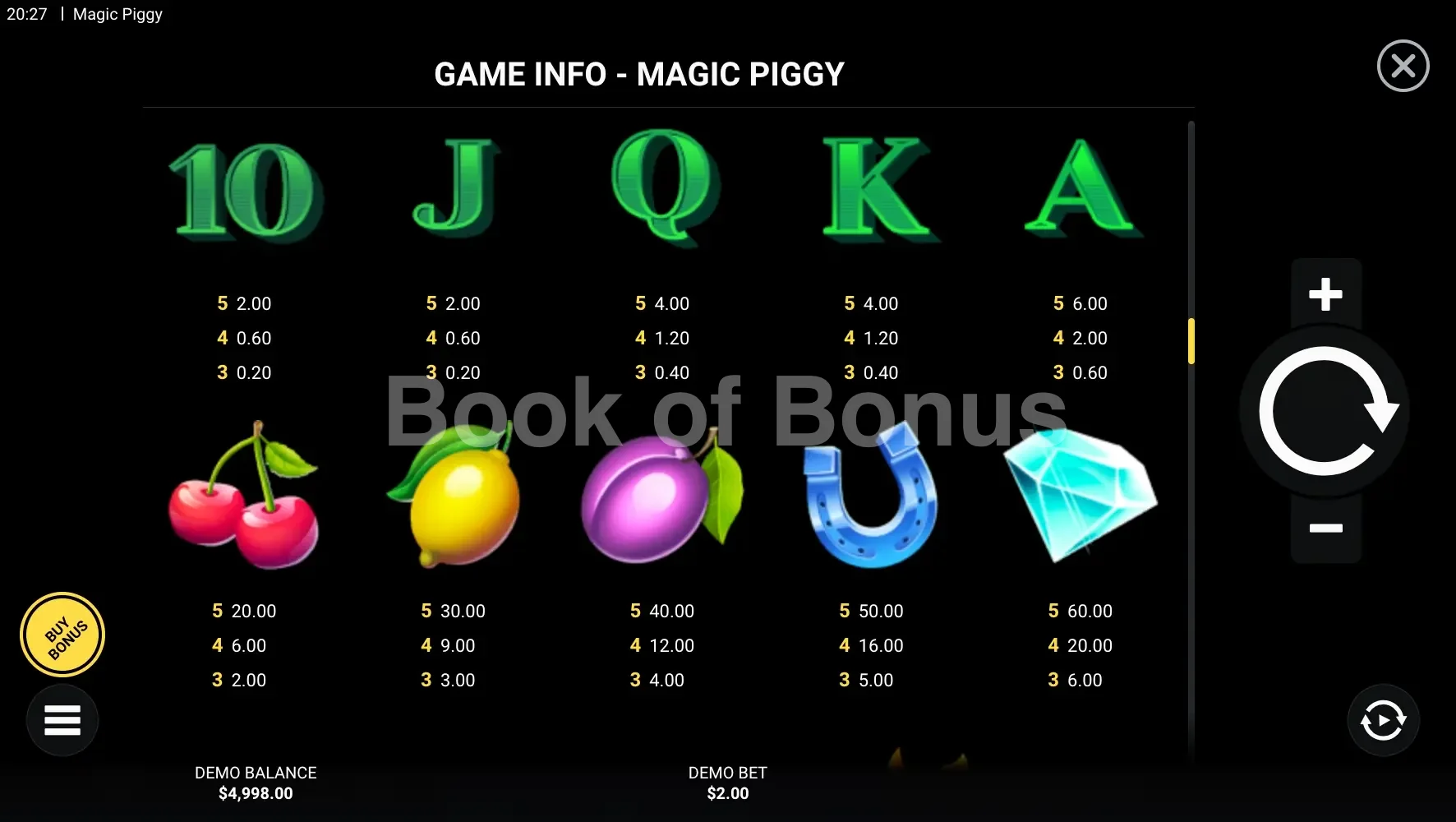 Magic Piggy par Hacksaw Gaming - table des gains et valeurs des symboles