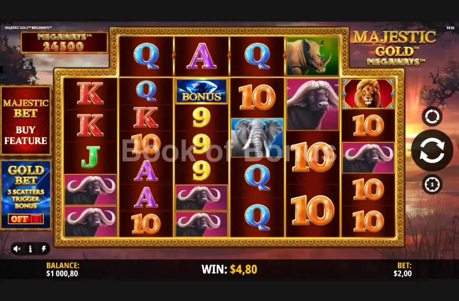 Majestic Gold Megaways par iSoftBet - jeu de base et disposition des rouleaux