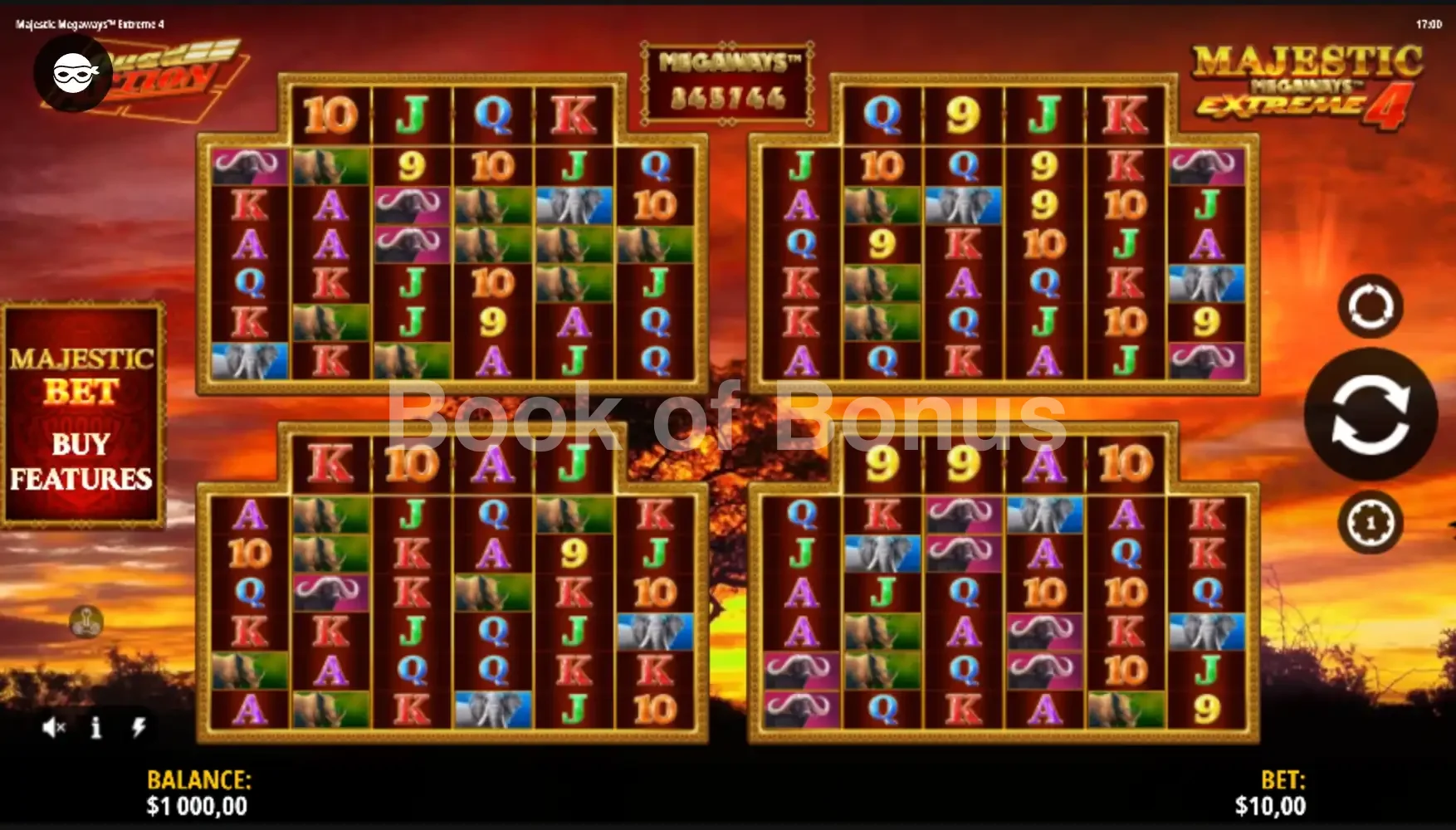 Majestic Megaways Extreme 4 par iSoftBet - jeu de base et disposition des rouleaux
