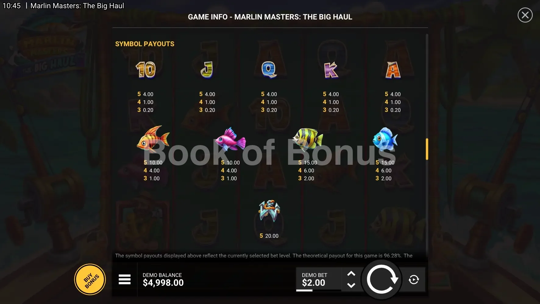 Marlin Masters The Big Haul par Hacksaw Gaming - table des gains et valeurs des symboles