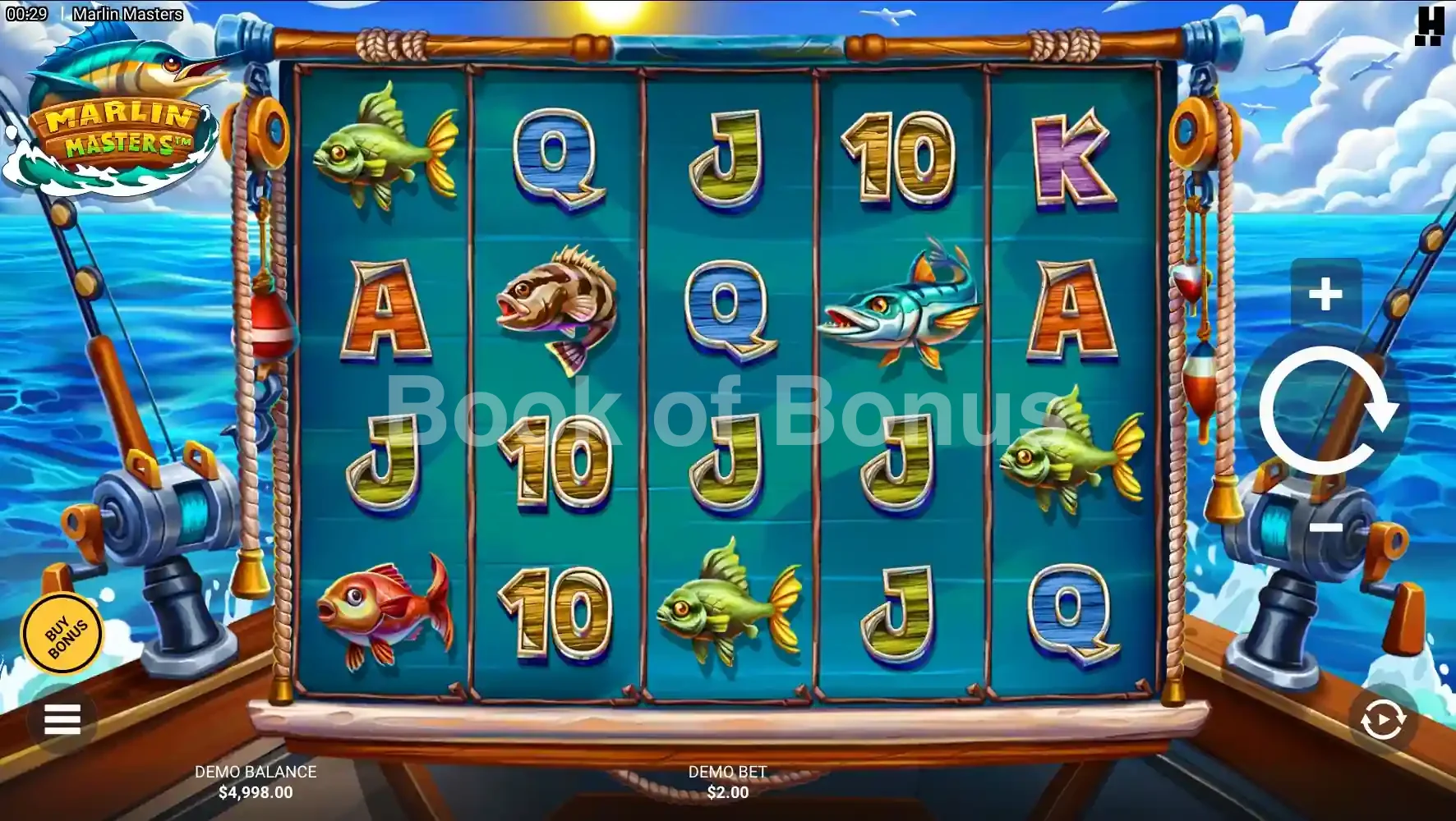 Marlin Masters par Hacksaw Gaming - jeu de base et disposition des rouleaux