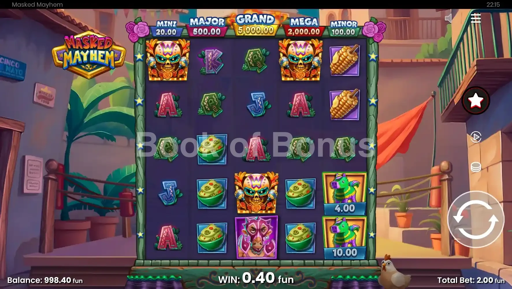 Masked Mayhem par Push Gaming - jeu de base et disposition des rouleaux