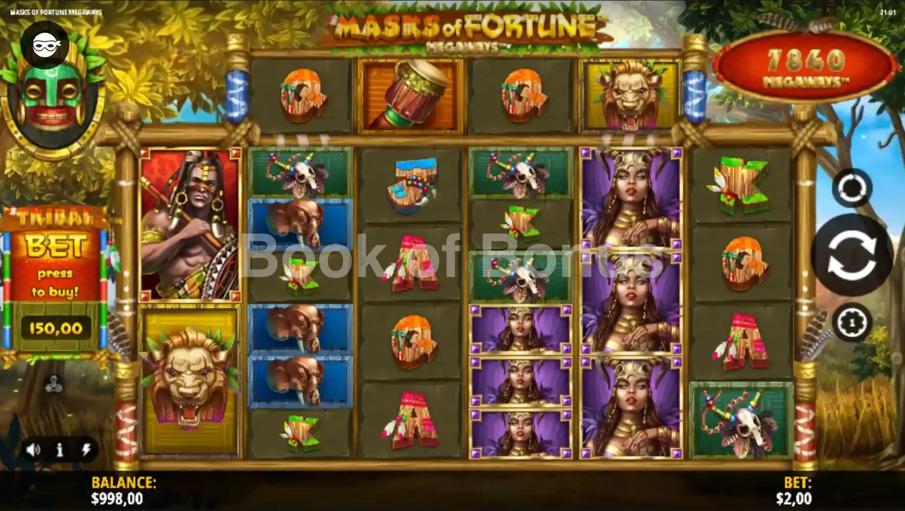 Jeu de base Masks of Fortune Megaways