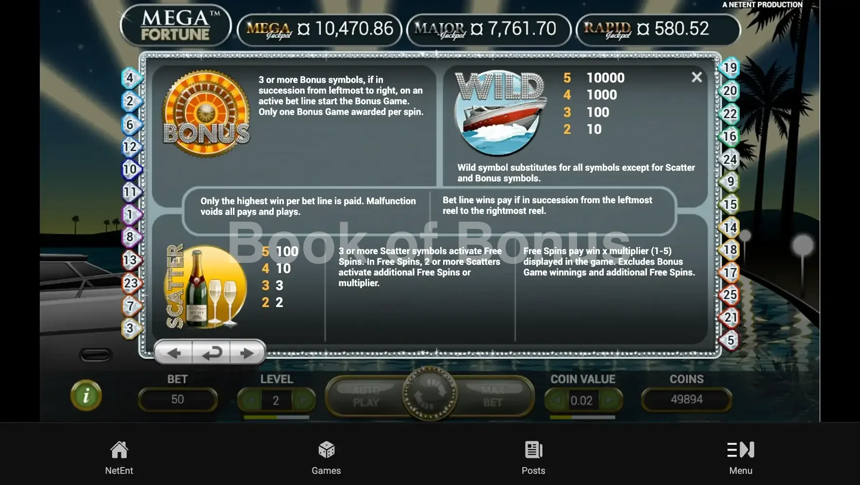Mega Fortune Dreams par NetEnt - table des gains et valeurs des symboles