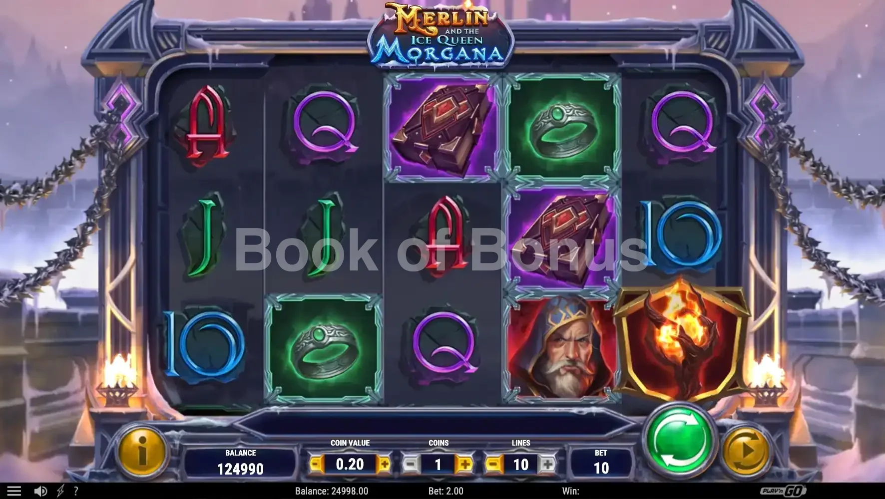 Merlin and the Ice Queen Morgana par Play'n GO - jeu de base et disposition des rouleaux