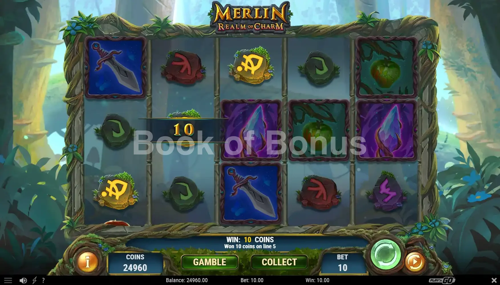 Merlin Realm of Charm par Play'n GO - spin result