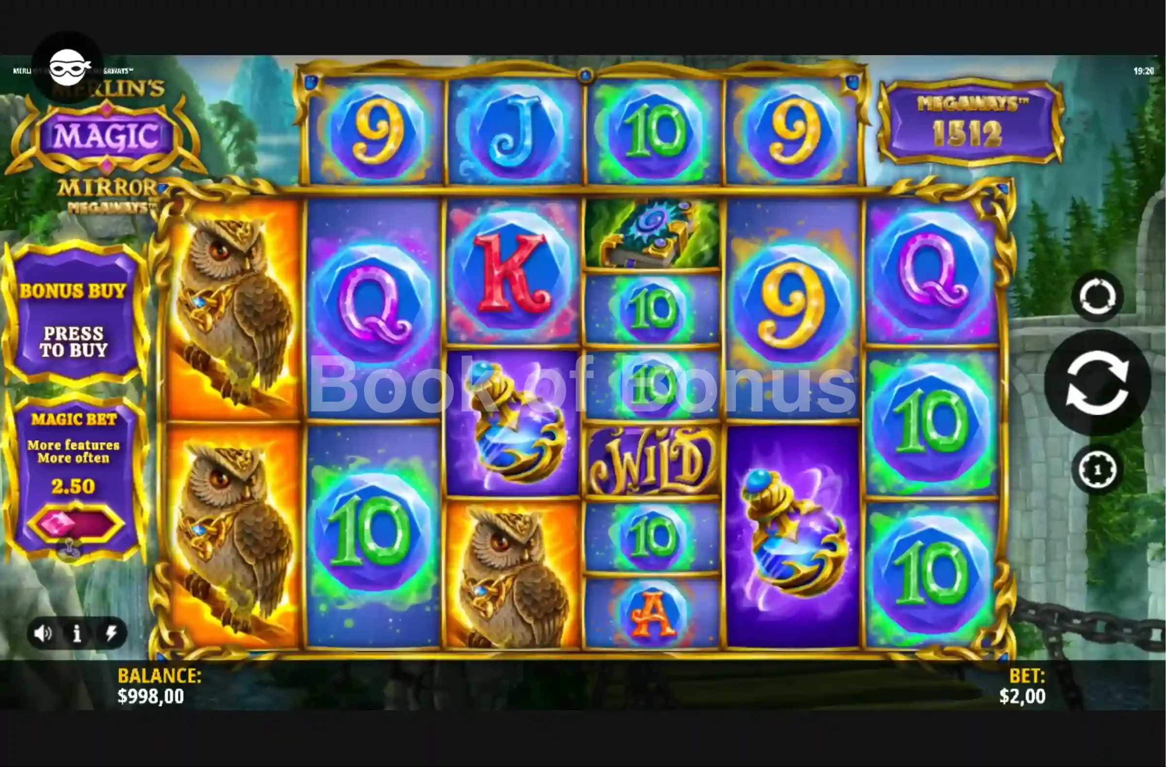 Merlin’s Magic Mirror Megaways par iSoftBet - jeu de base et disposition des rouleaux