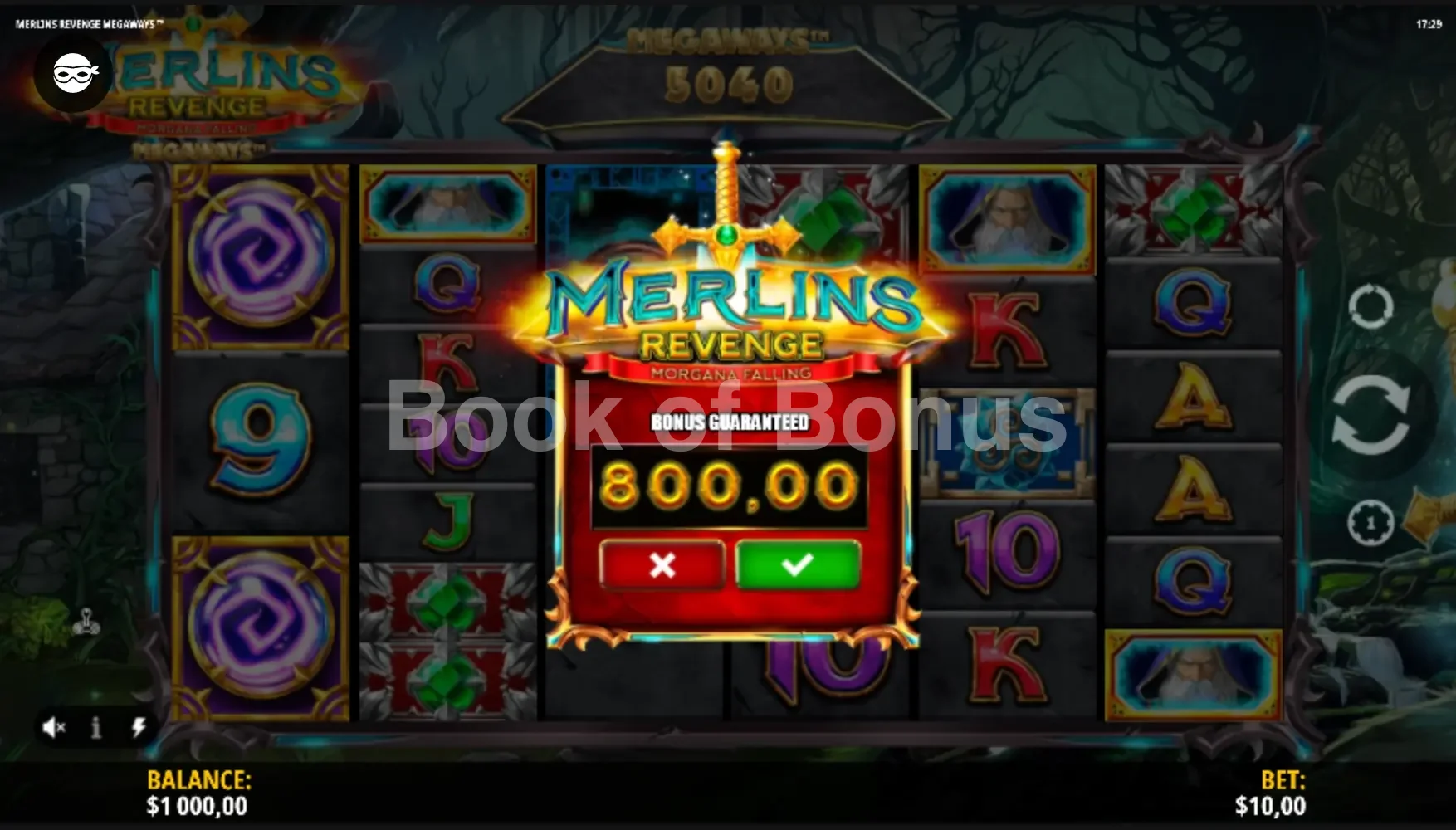 Merlin’s Revenge Megaways par iSoftBet - menu d'achat de bonus et options