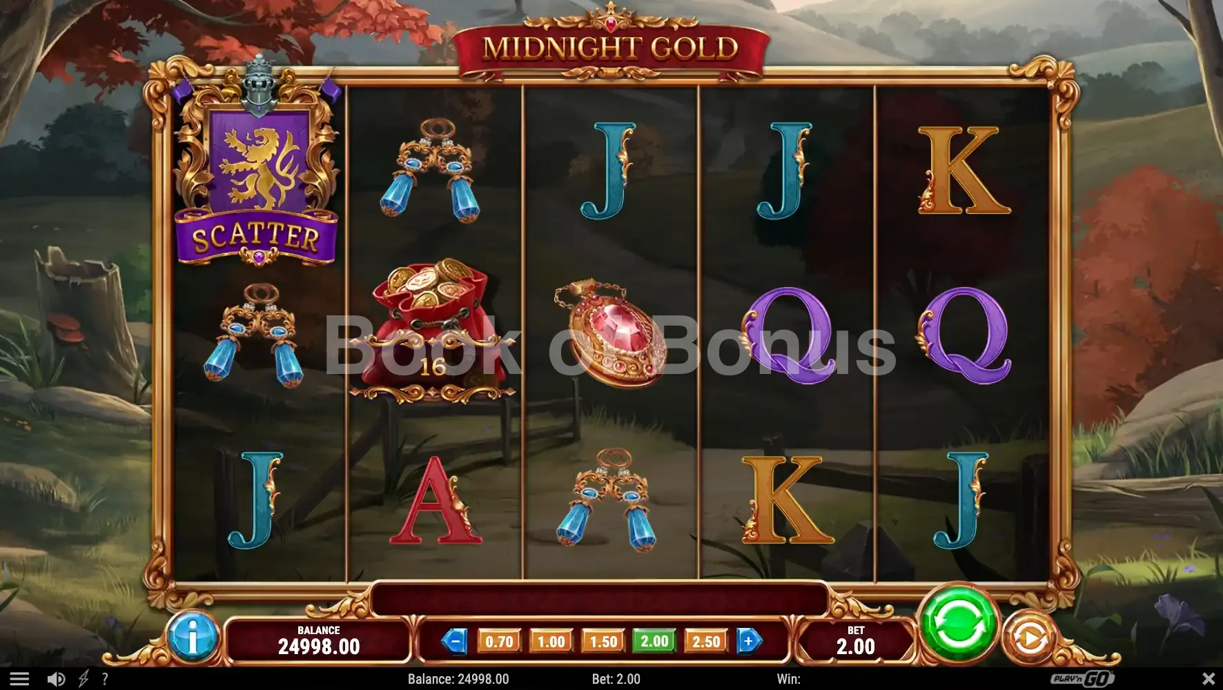 Midnight Gold par Play'n GO - jeu de base et disposition des rouleaux