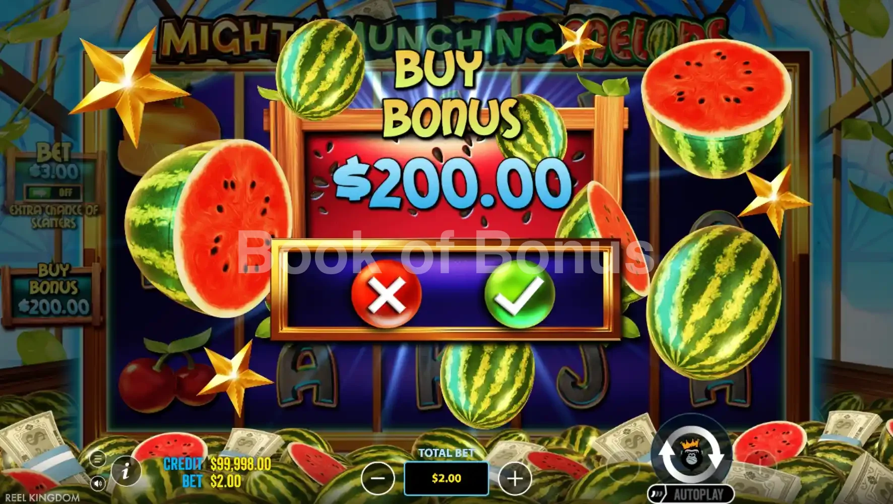 Mighty Munching Melons par Reel Kingdom - menu d'achat de bonus et options