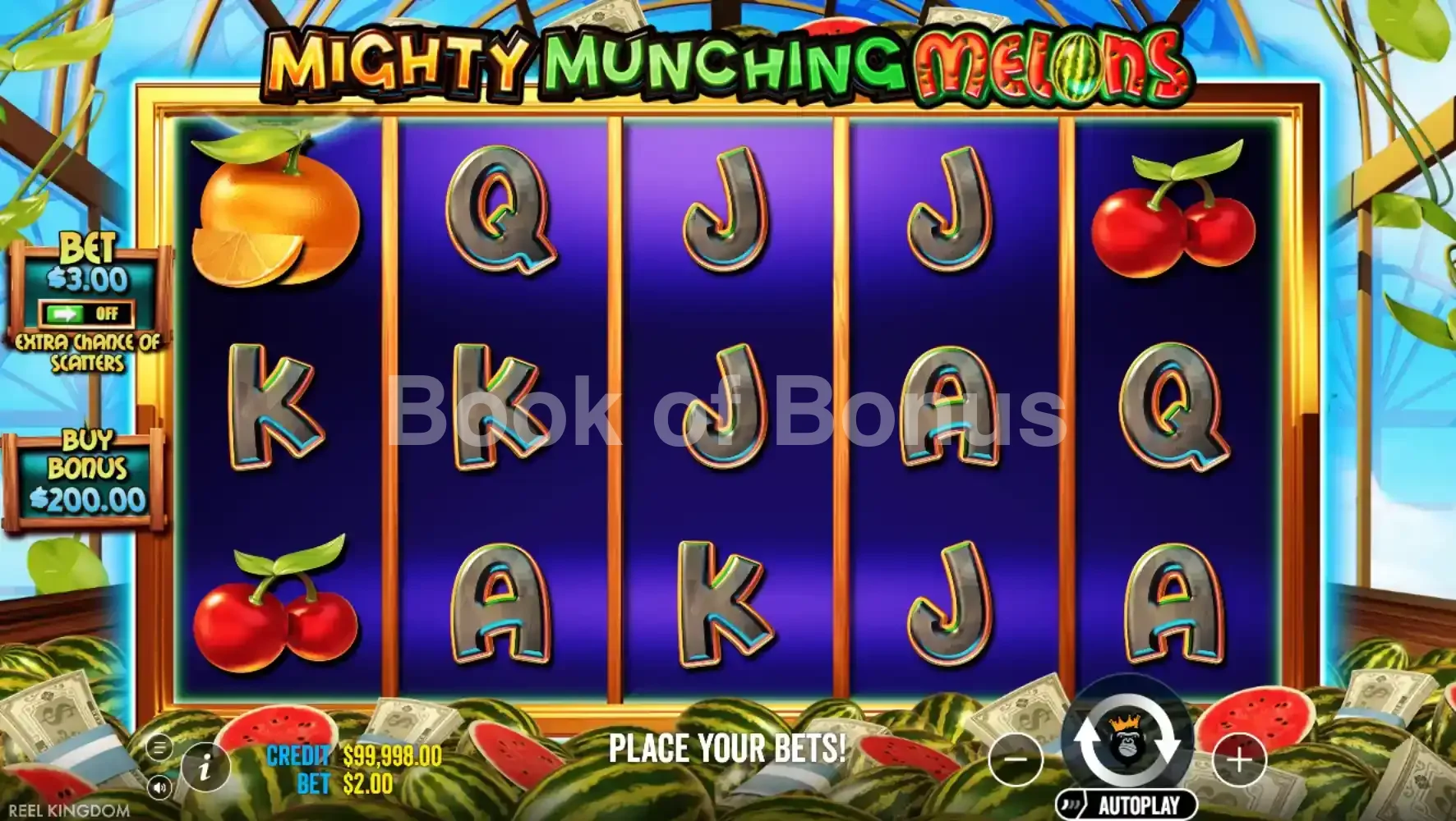 Mighty Munching Melons par Reel Kingdom - jeu de base et disposition des rouleaux