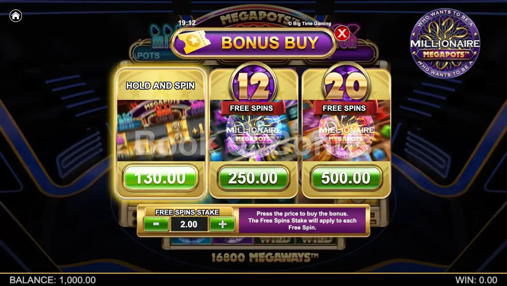 Achat de bonus Millionaire Megapots