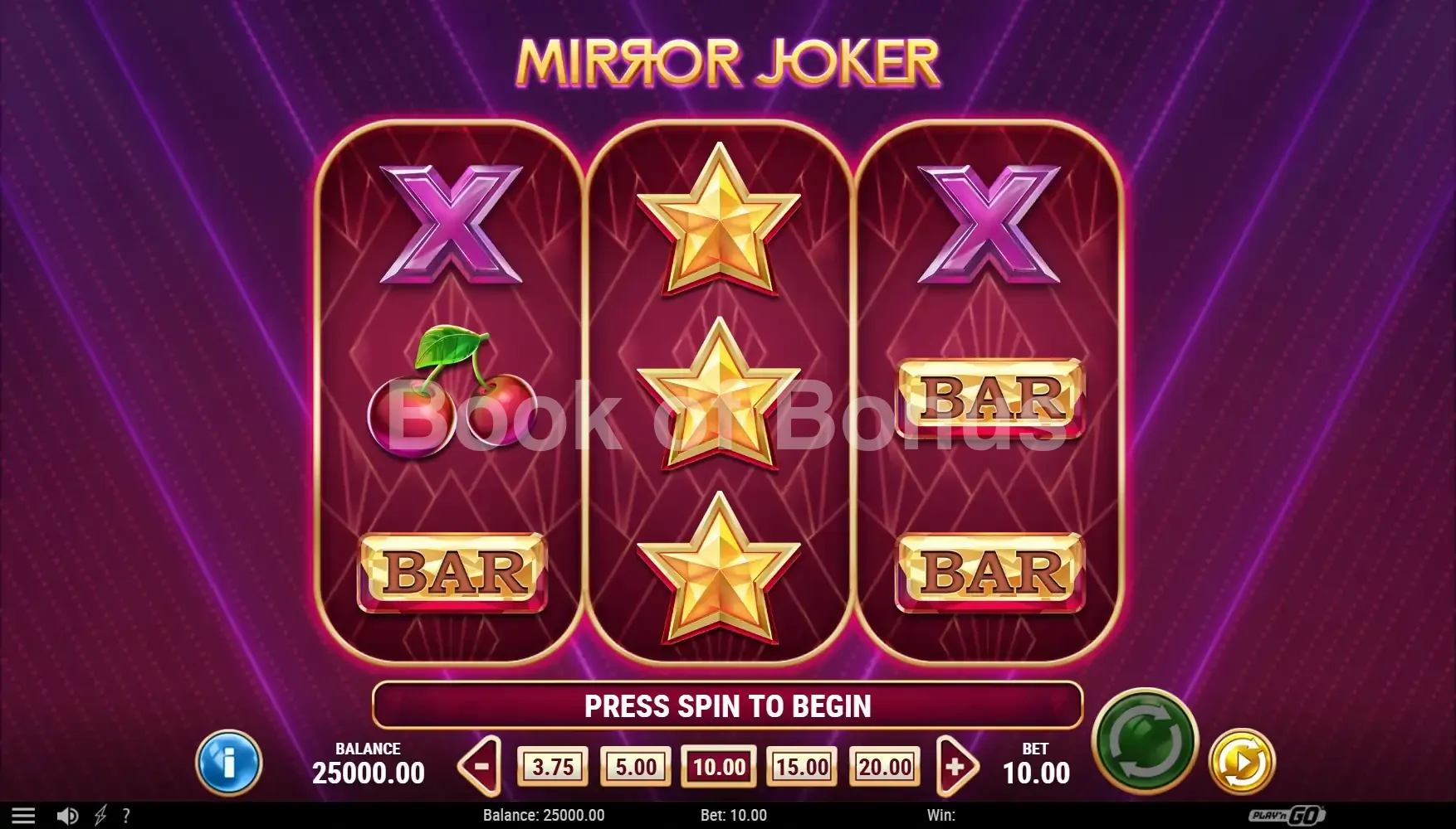 Mirror Joker par Play'n GO - jeu de base et disposition des rouleaux