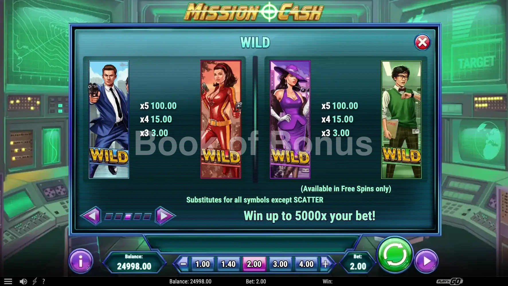 Mission Cash par Play'n GO - table des gains et valeurs des symboles