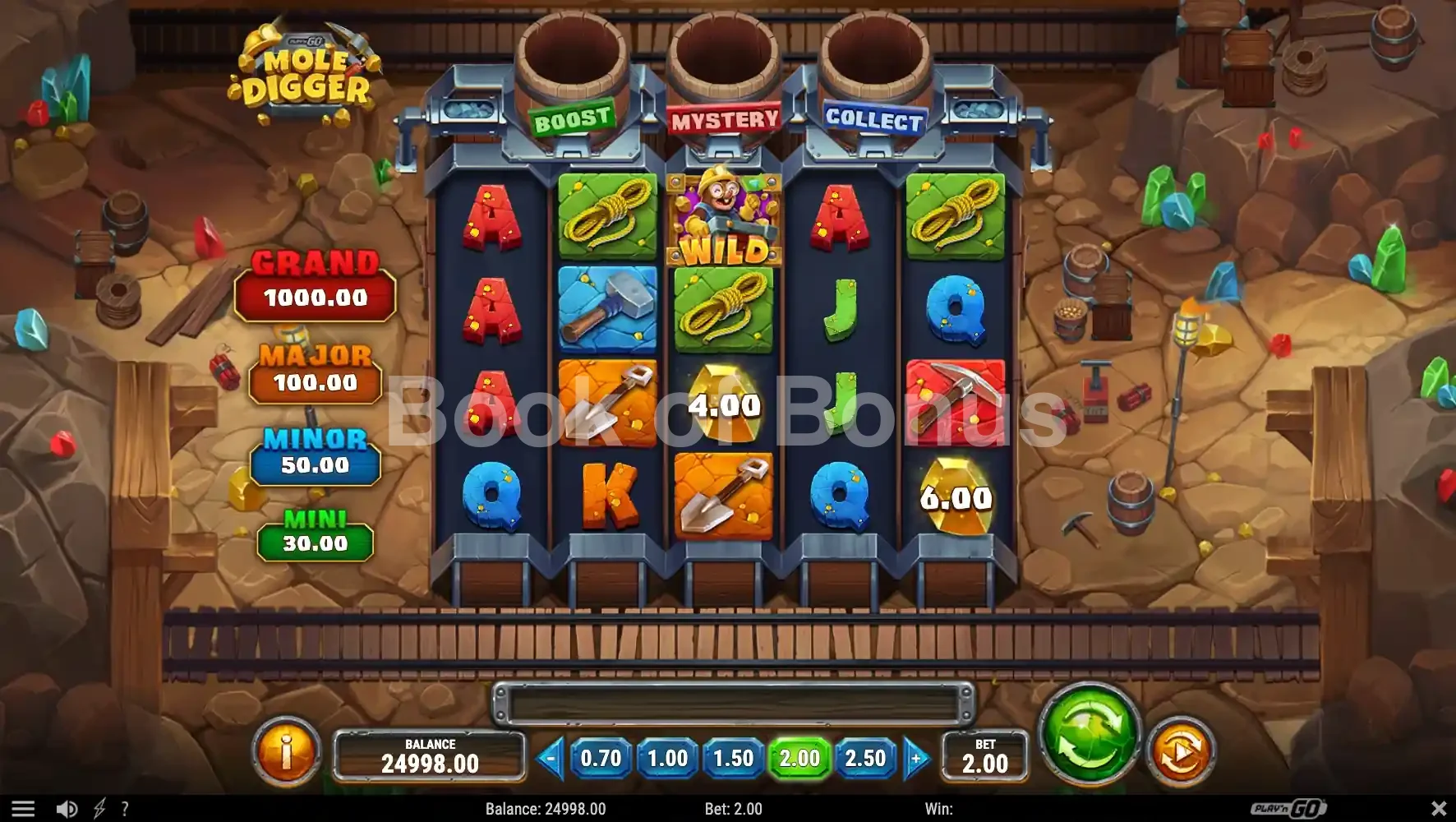 Mole Digger par Play'n GO - jeu de base et disposition des rouleaux
